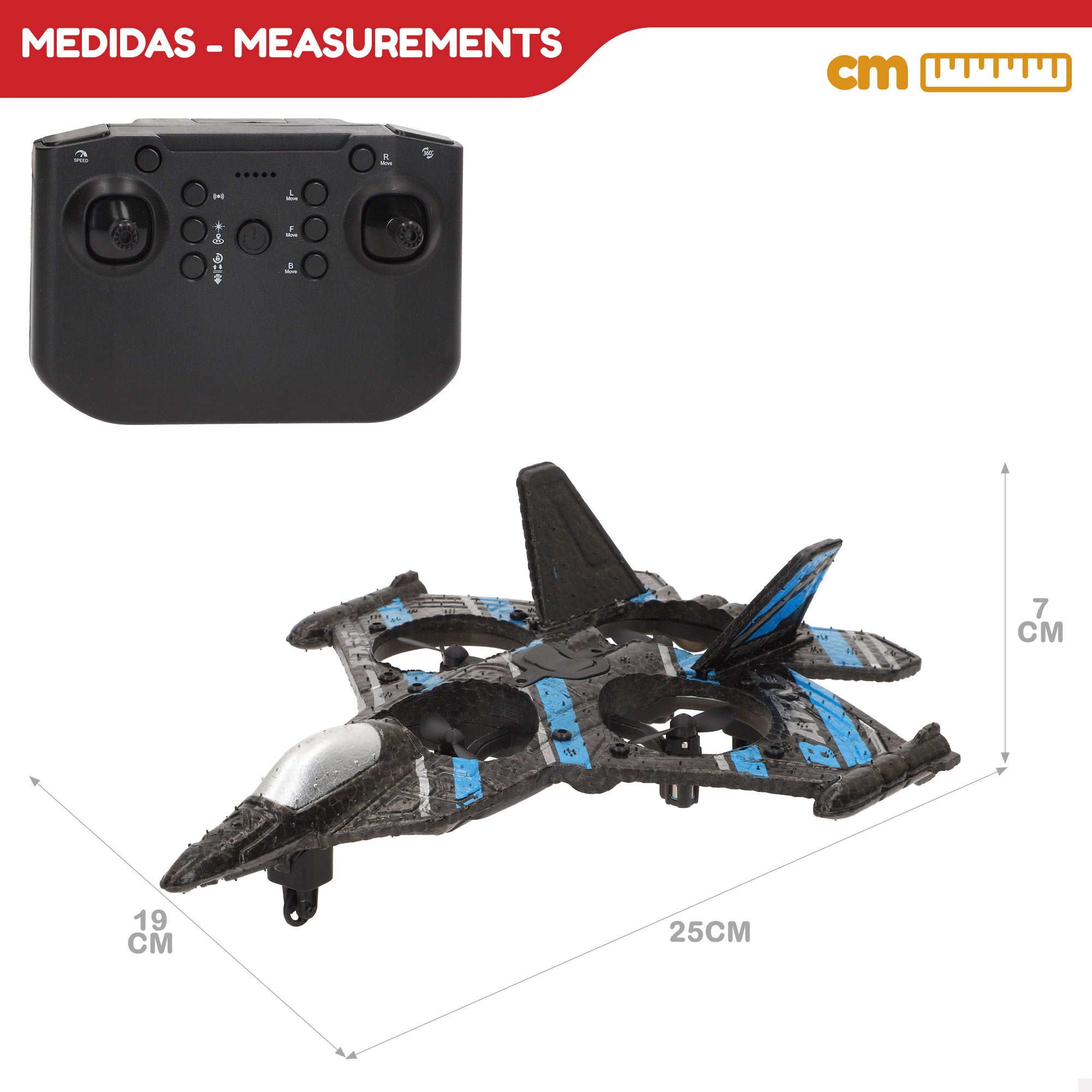 Drone de brinquedo de combate controlado remotamente com rotação de 360º e giroscópio, 25 cm, Speed&amp; Go.