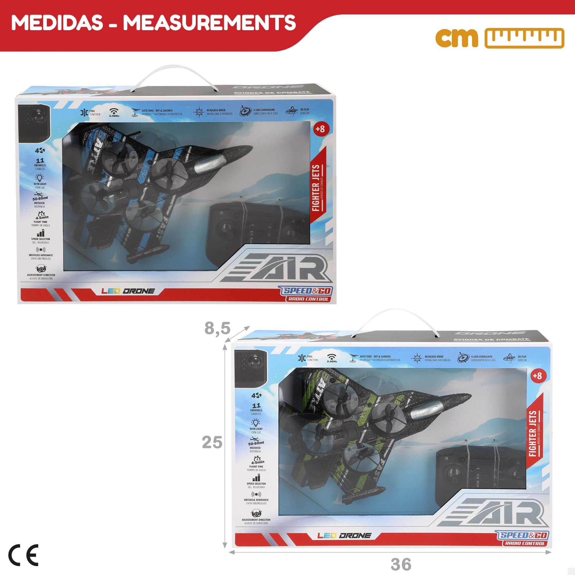 Drone de brinquedo de combate controlado remotamente com rotação de 360º e giroscópio, 25 cm, Speed&amp; Go.