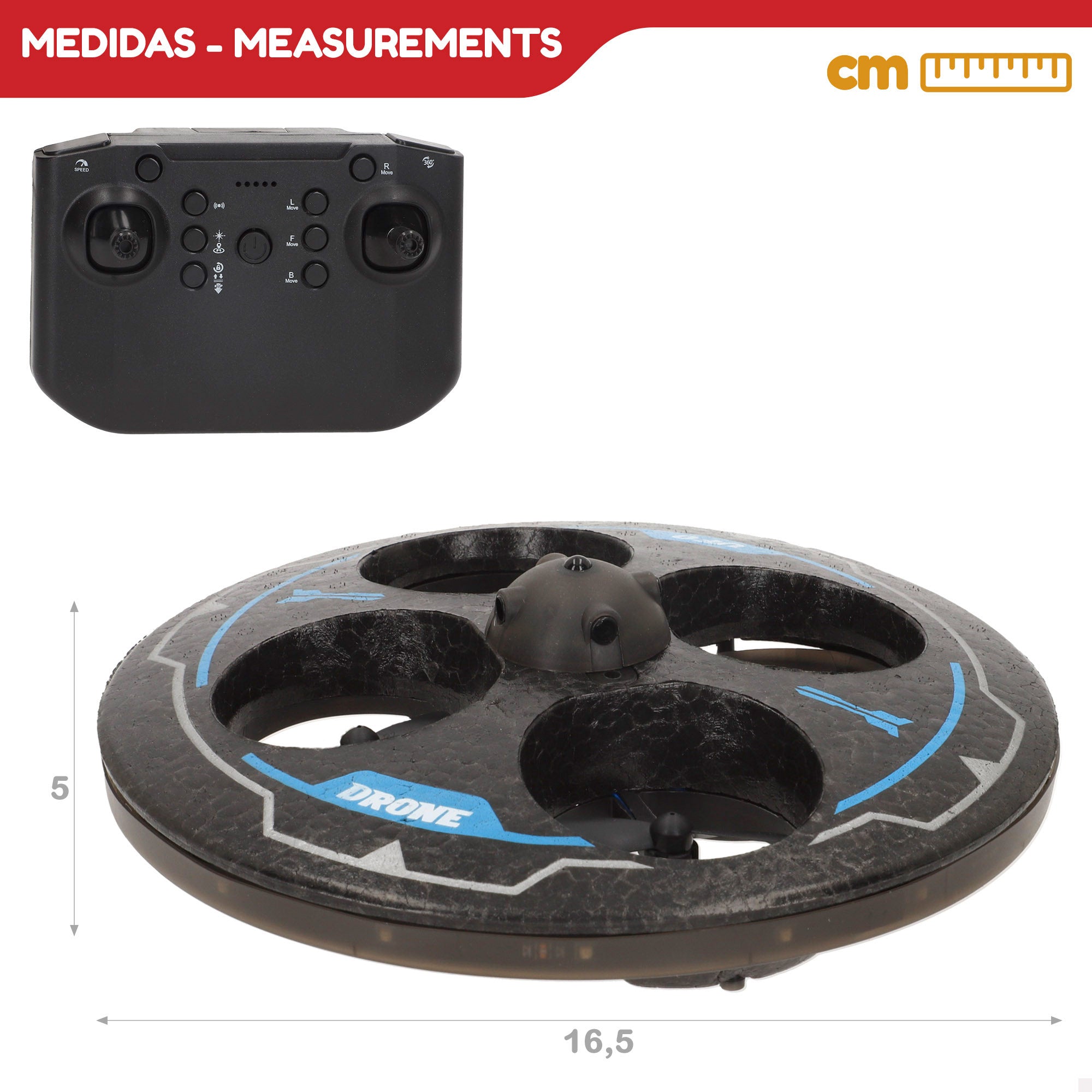 Drone de brinquedo circular com comando à distância, rotação de 360º e giroscópio Speed ​​​​&amp; Go.