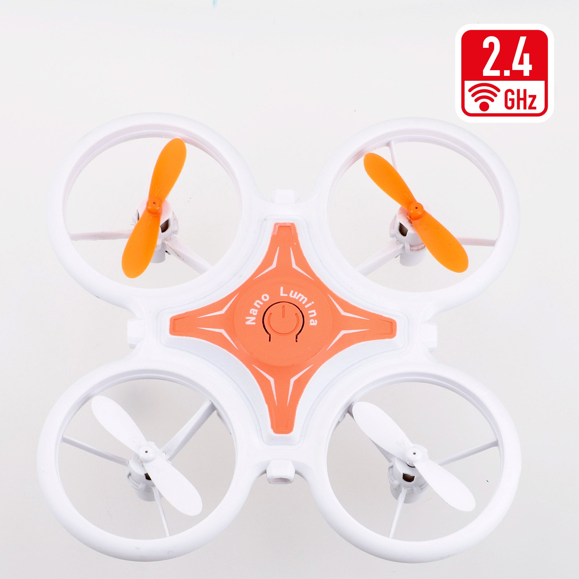 Drone de brinquedo com controlo remoto de 360°, luzes LED, 12x12 cm, velocidade e função de descolagem.