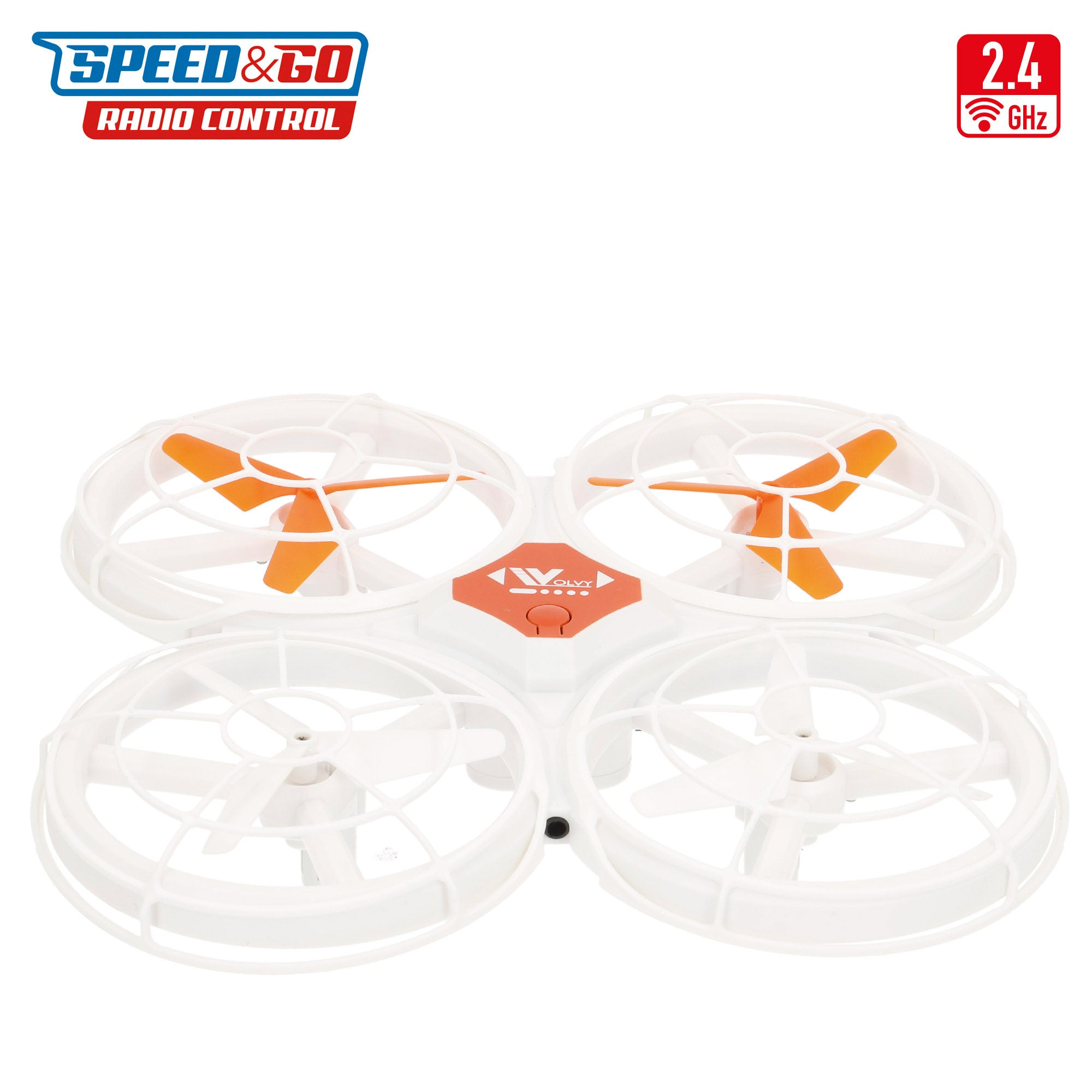 Drone de brinquedo com controlo remoto de 360°, luzes LED, 17x17 cm, velocidade e função de descolagem.