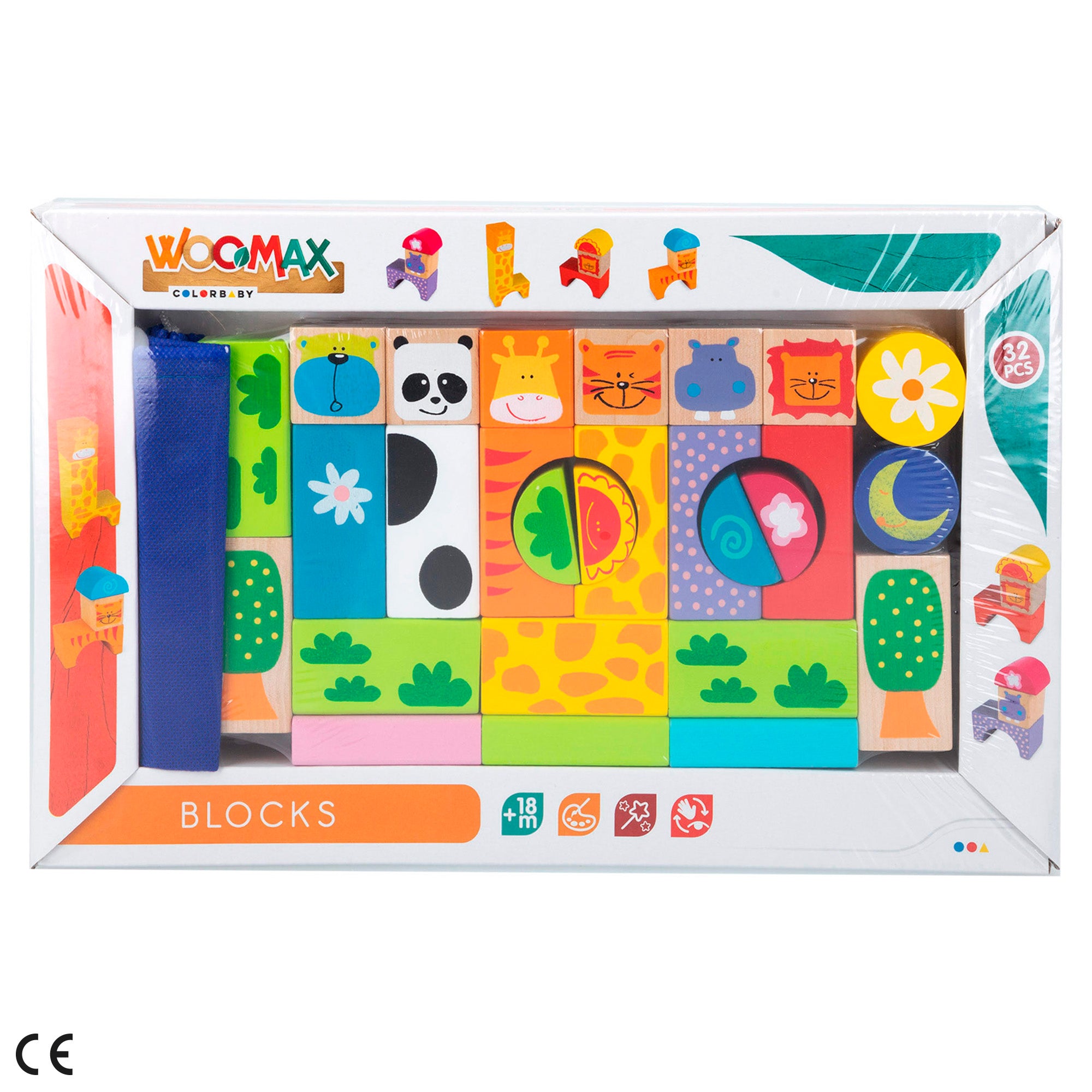 Conjunto de Blocos de Madeira WOOMAX com Animais, 32 Peças