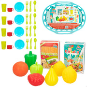 Cesta de compras My Home Colors com alimentos e acessórios.