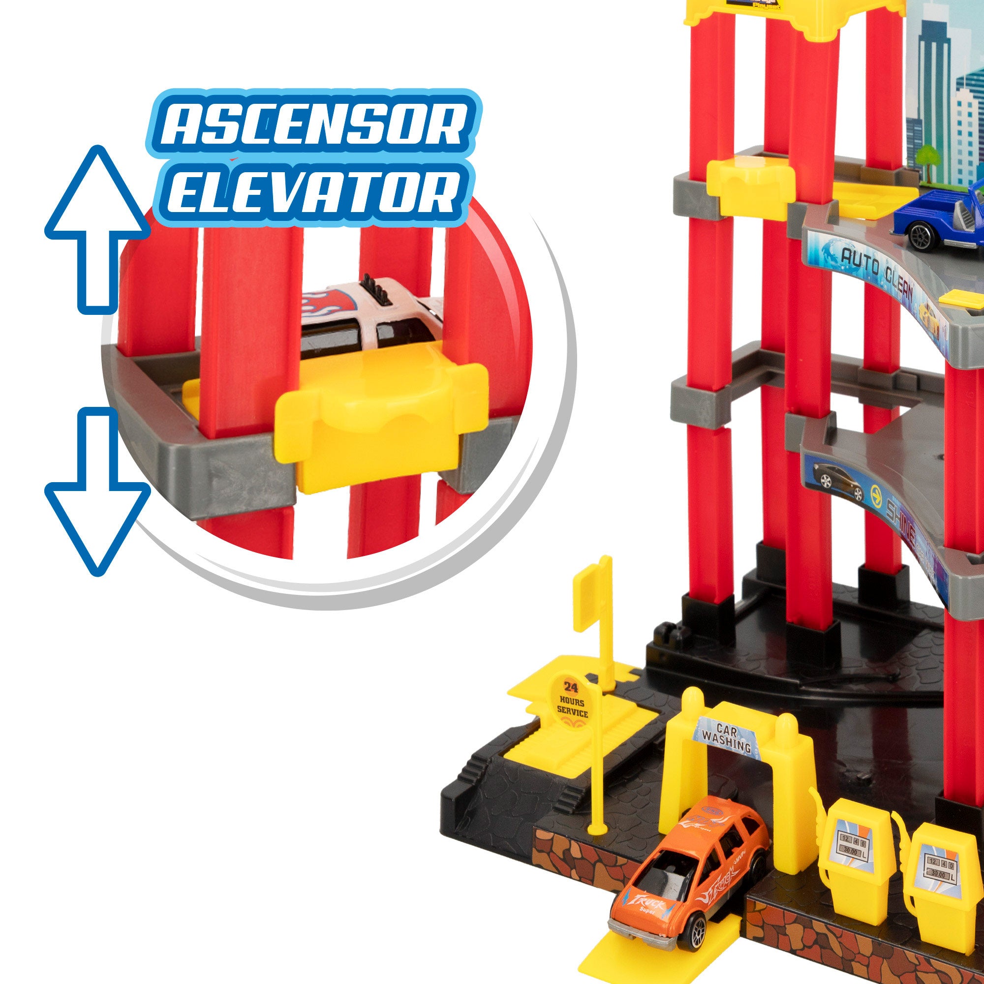 Estacionamento infantil com 3 níveis e 3 carrinhos Speed ​​​​&amp; Go.