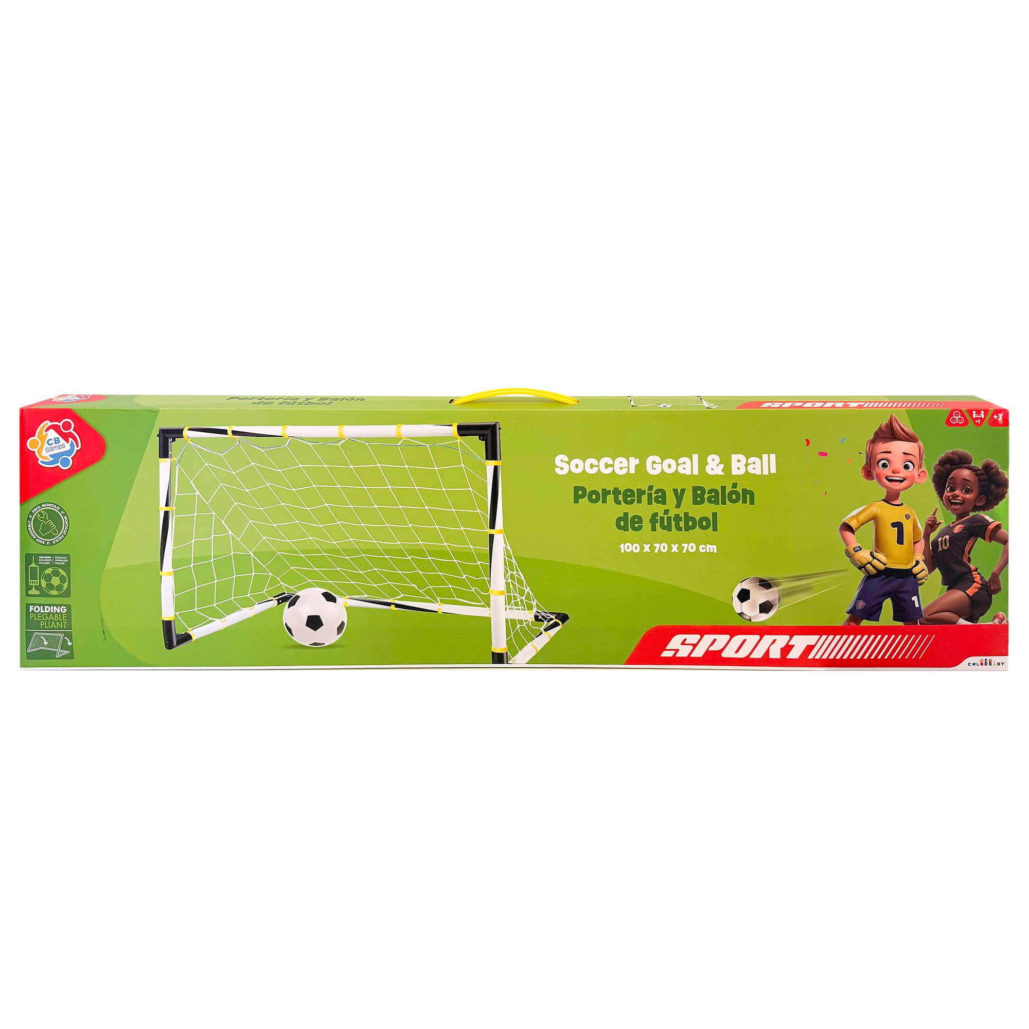 Gol de futebol dobrável CB Toys com bola e bomba.