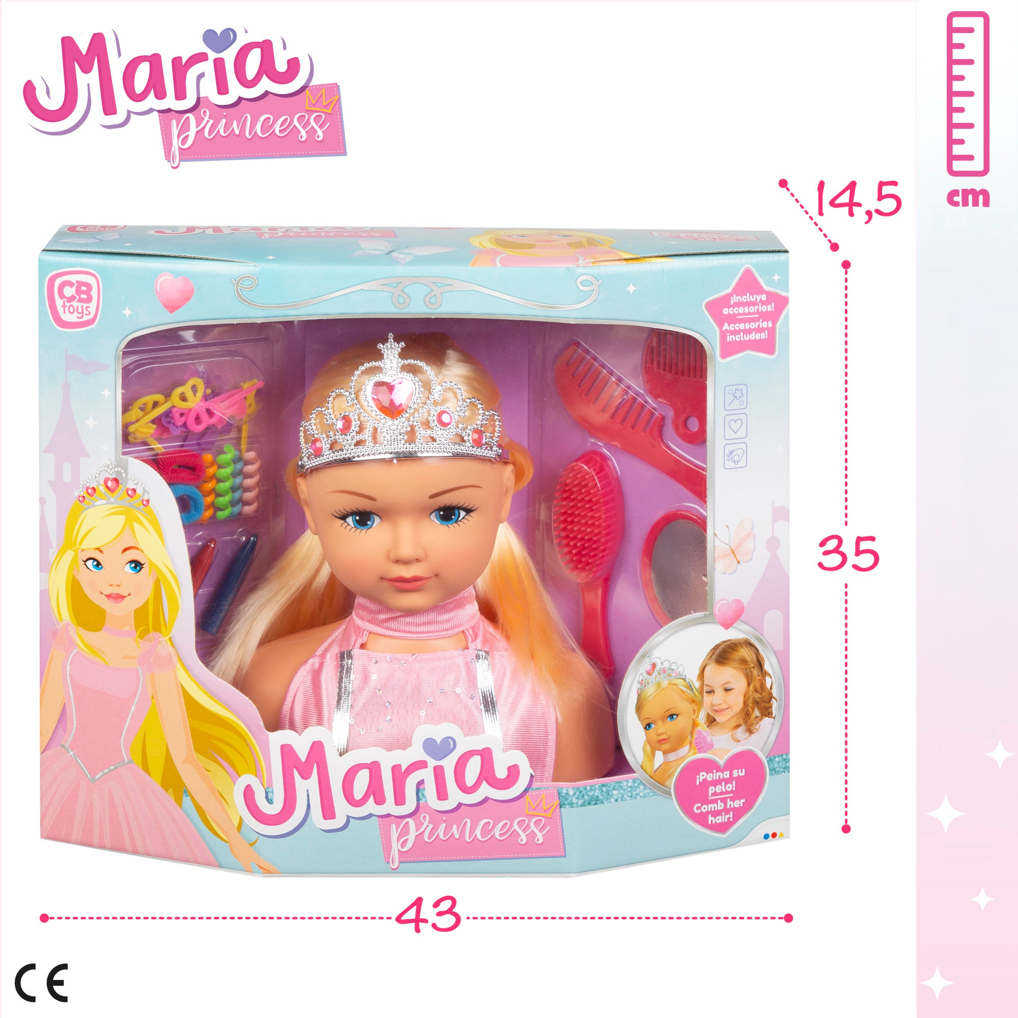 Busto da boneca Maria Princesa com acessórios