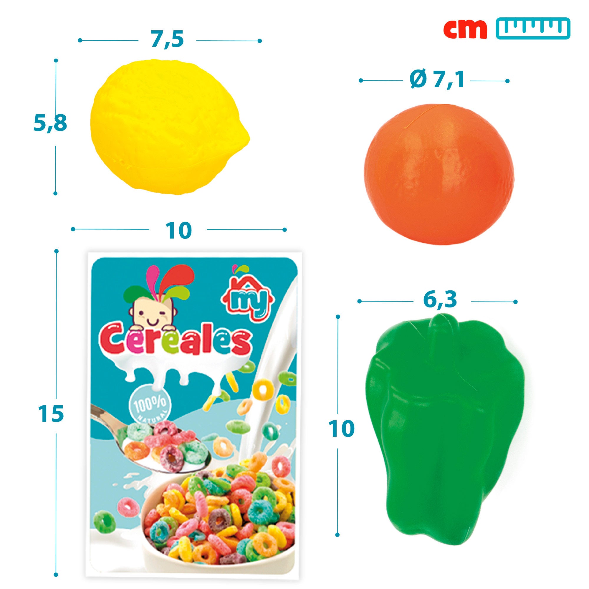 Carrinho de supermercado de brincar My Home Colors com 11 peças e alimentos.