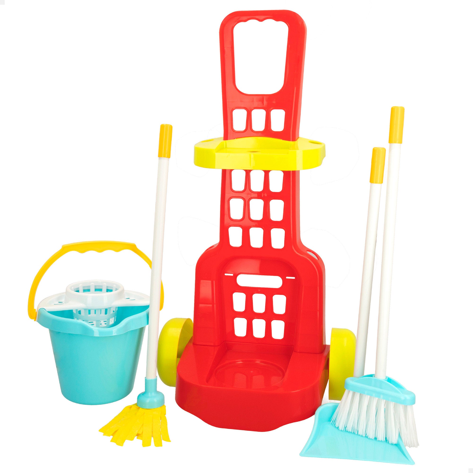 Carrinho de limpeza de brinquedos My Home Colors de 5 peças com utensílios