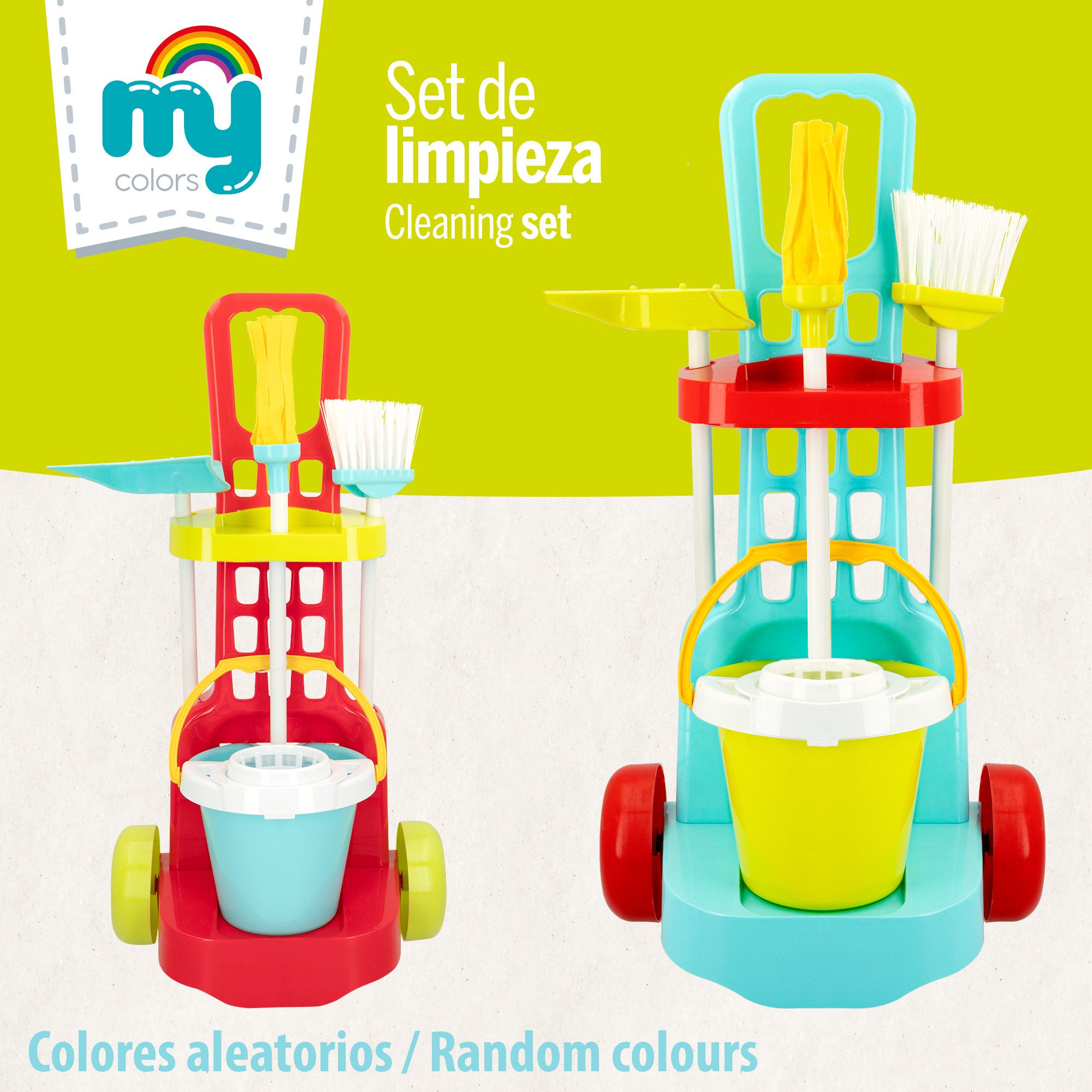 Carrinho de limpeza de brinquedos My Home Colors de 5 peças com utensílios