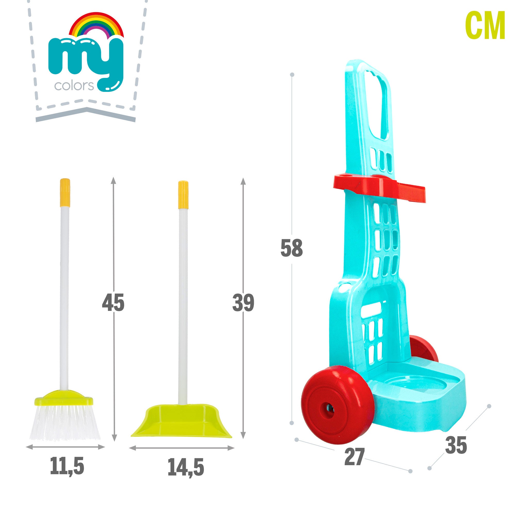 Carrinho de limpeza de brinquedos My Home Colors de 5 peças com utensílios