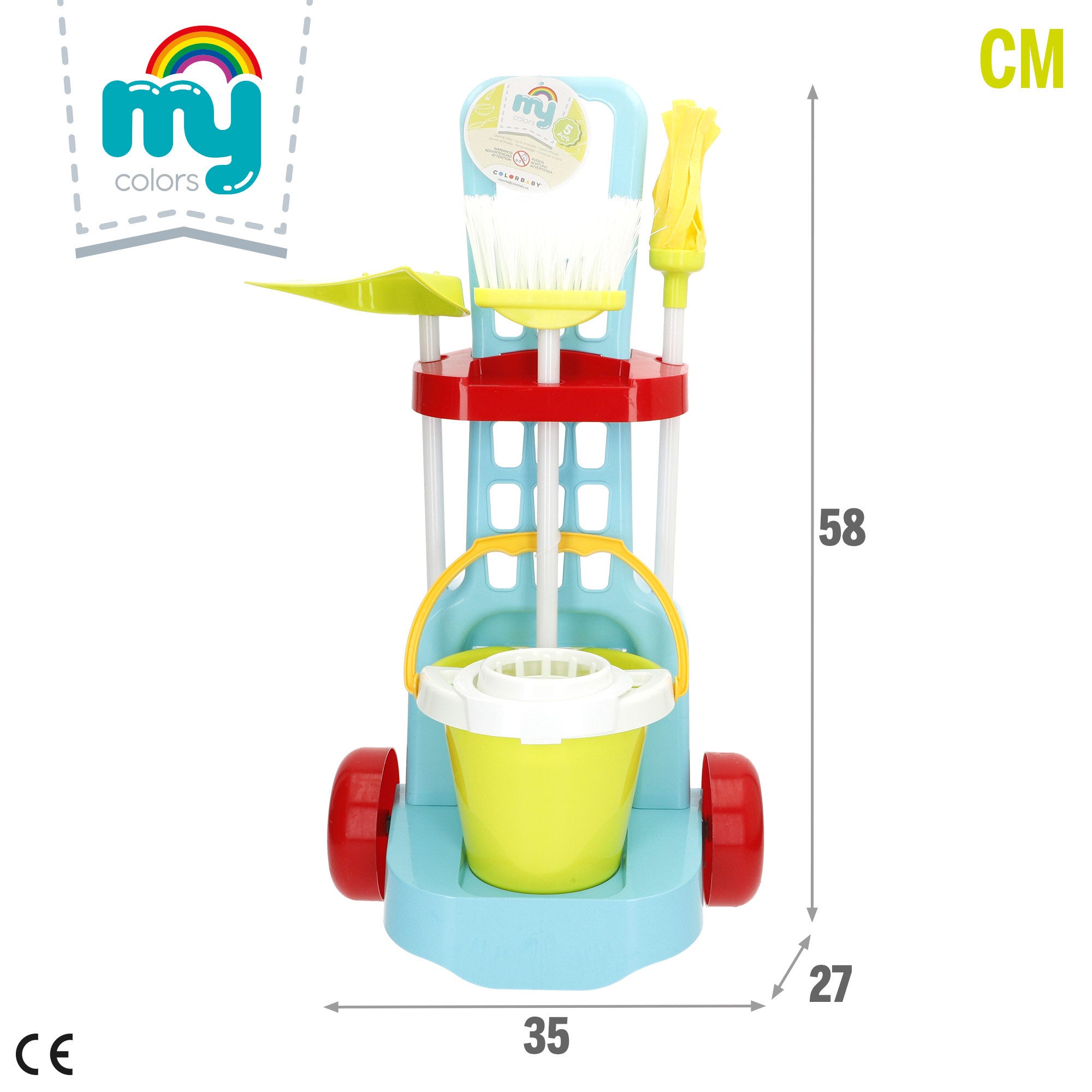 Carrinho de limpeza de brinquedos My Home Colors de 5 peças com utensílios
