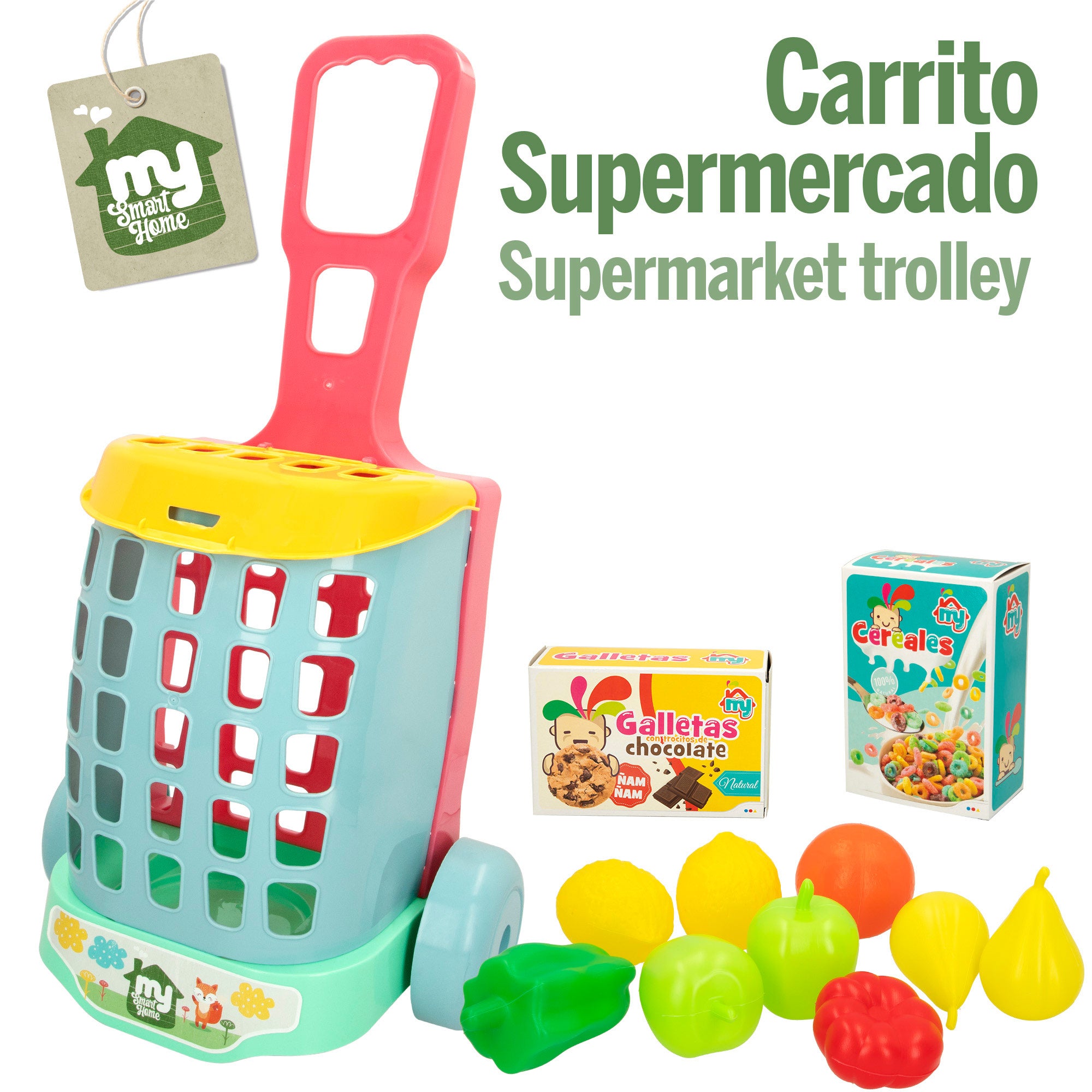 Carrinho de Compras de Brinquedo My Sweet Home com 11 Peças e Comida
