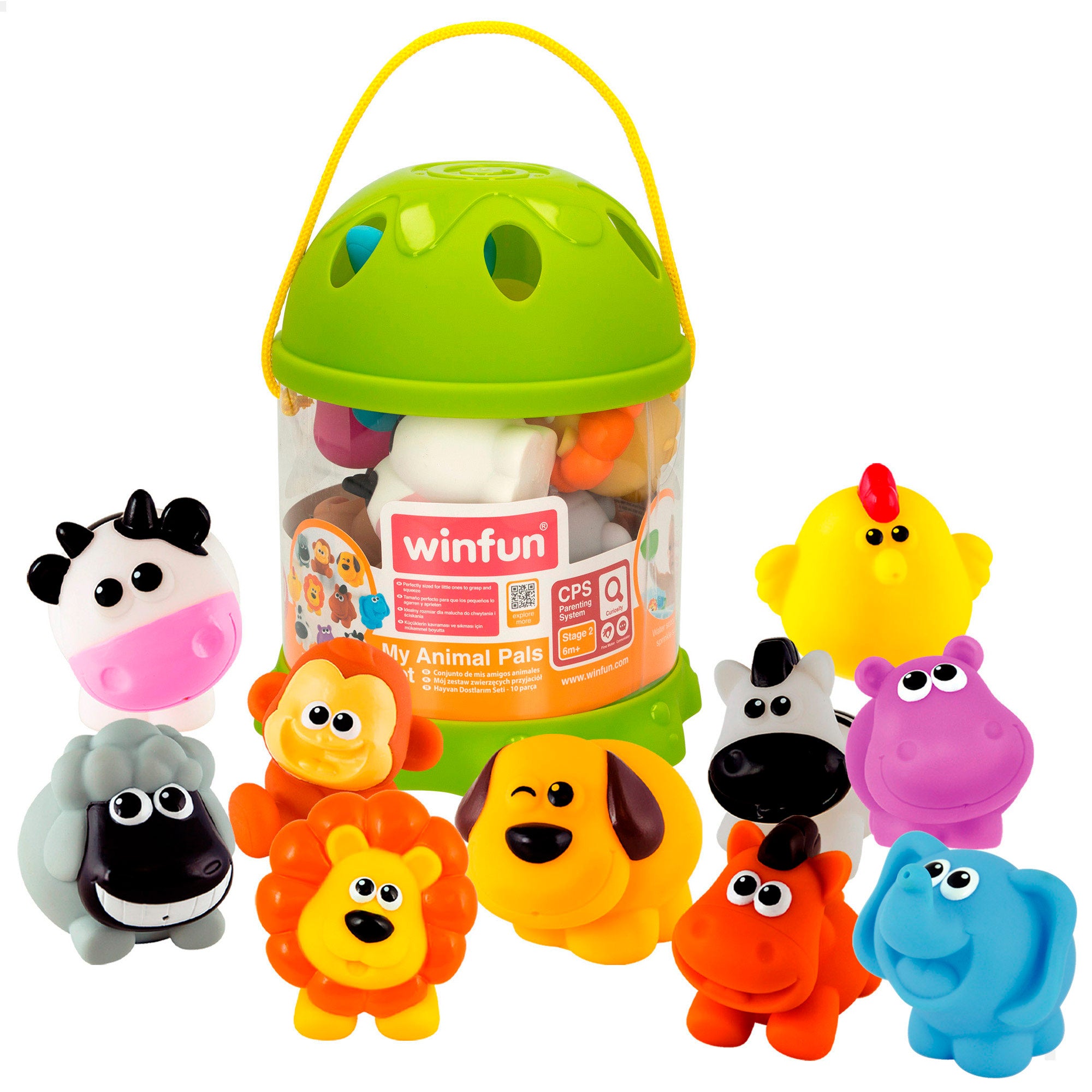 Conjunto Winfun com 10 animais terrestres de borracha para o banho.