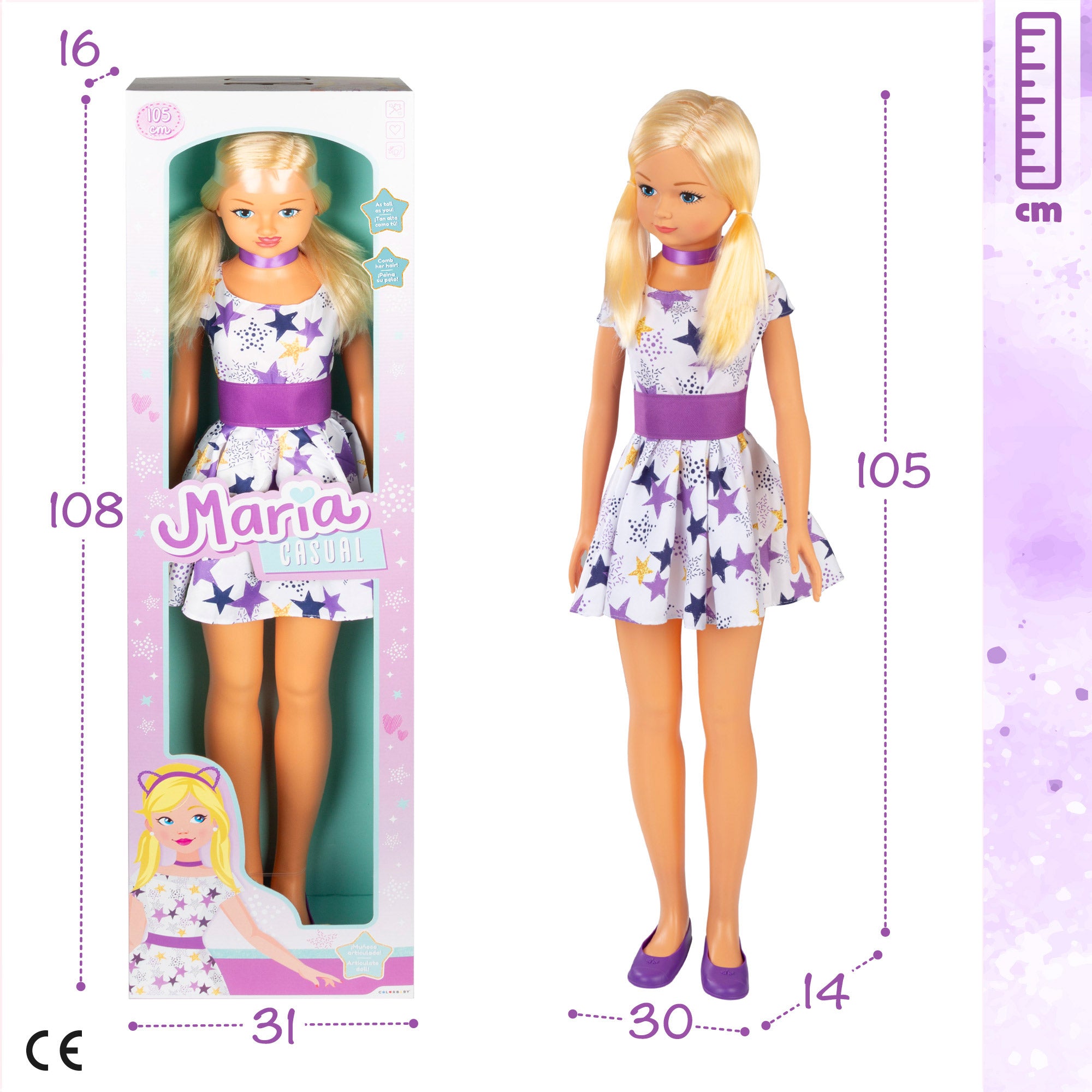Boneca grande com vestido casual, 105 cm Maria
