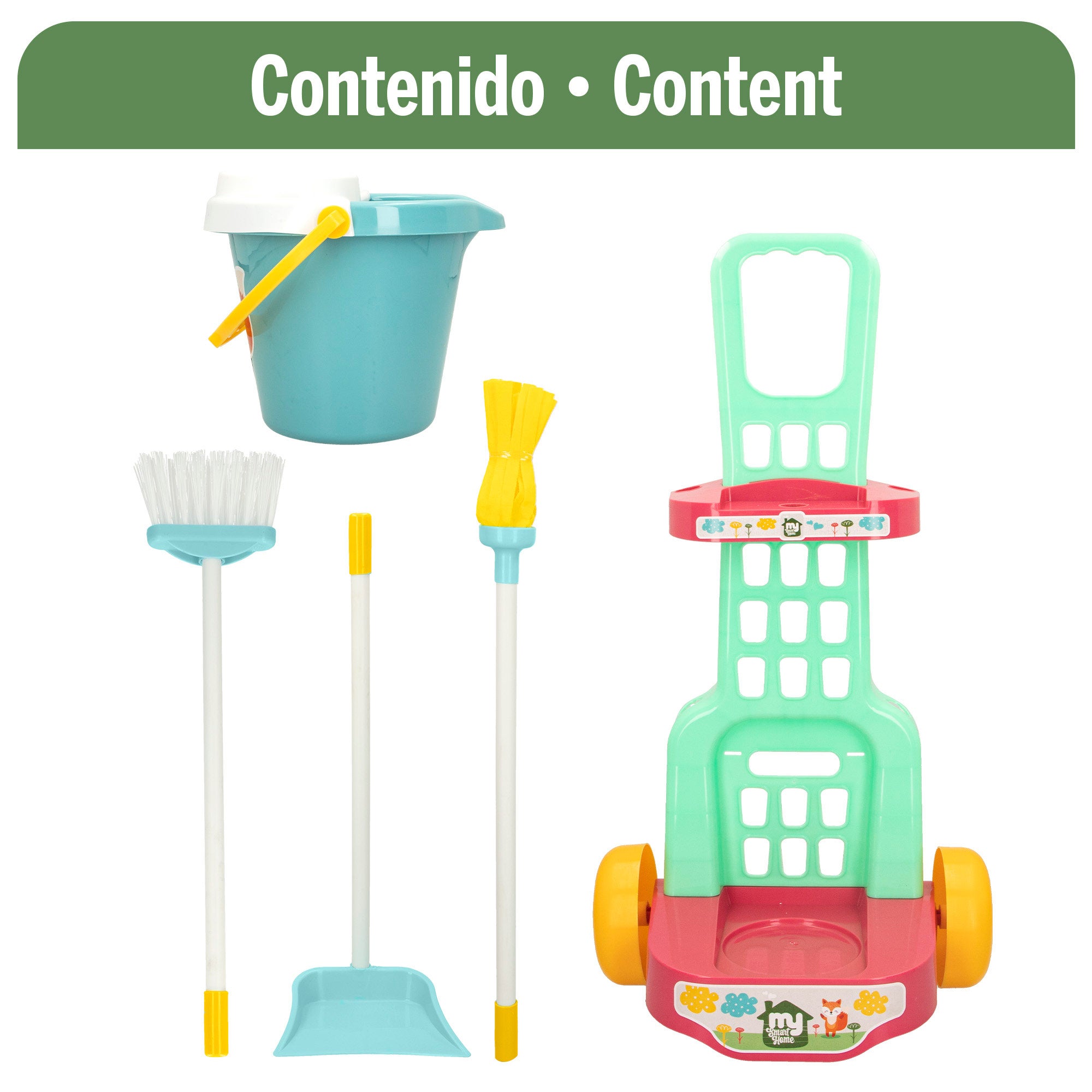 Carrinho de limpeza de brinquedos My Sweet Home com 5 utensílios