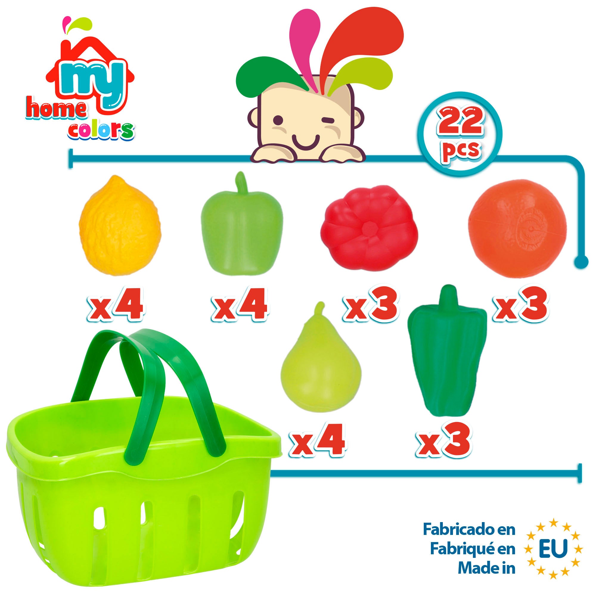 Cesta de frutas e legumes de brincar My Home Colors com 21 peças