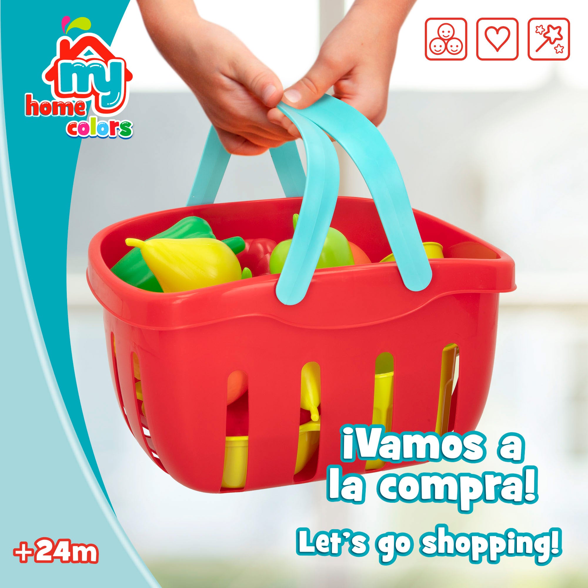 Cesta de 35 peças com comida e utensílios de cozinha de brincar da My Home Colors