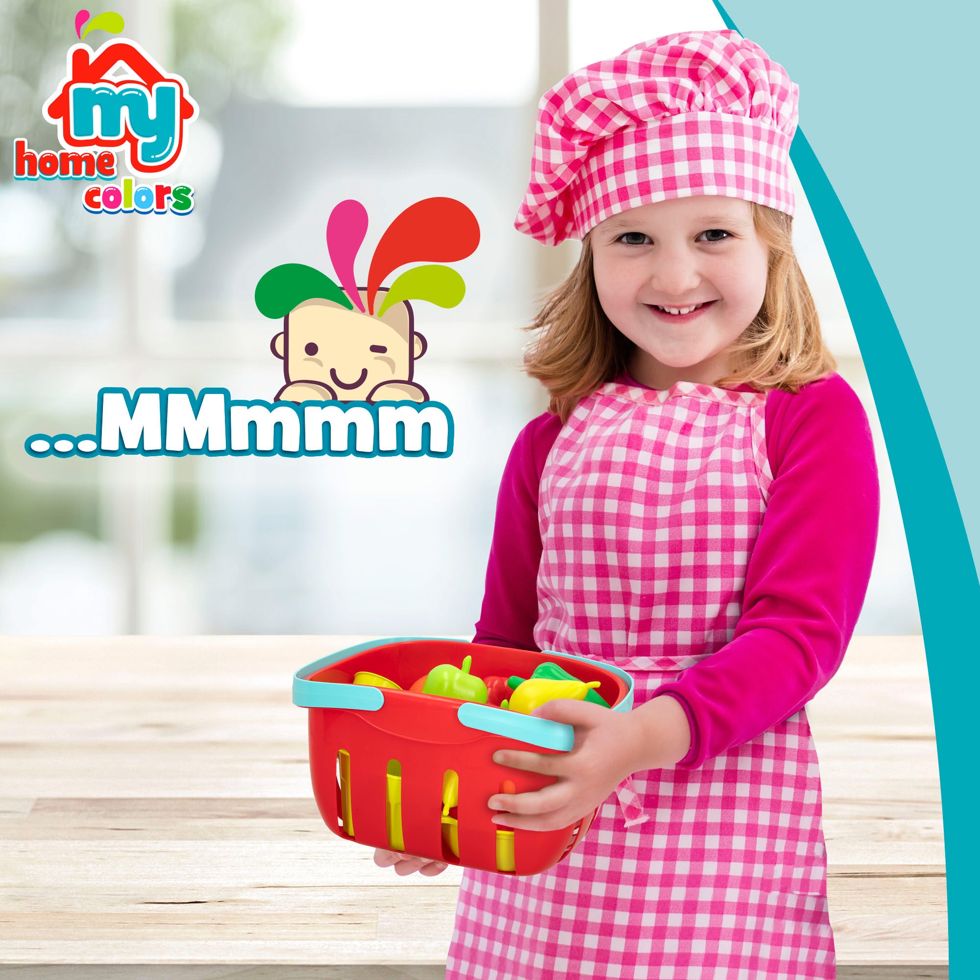 Cesta de 35 peças com comida e utensílios de cozinha de brincar da My Home Colors
