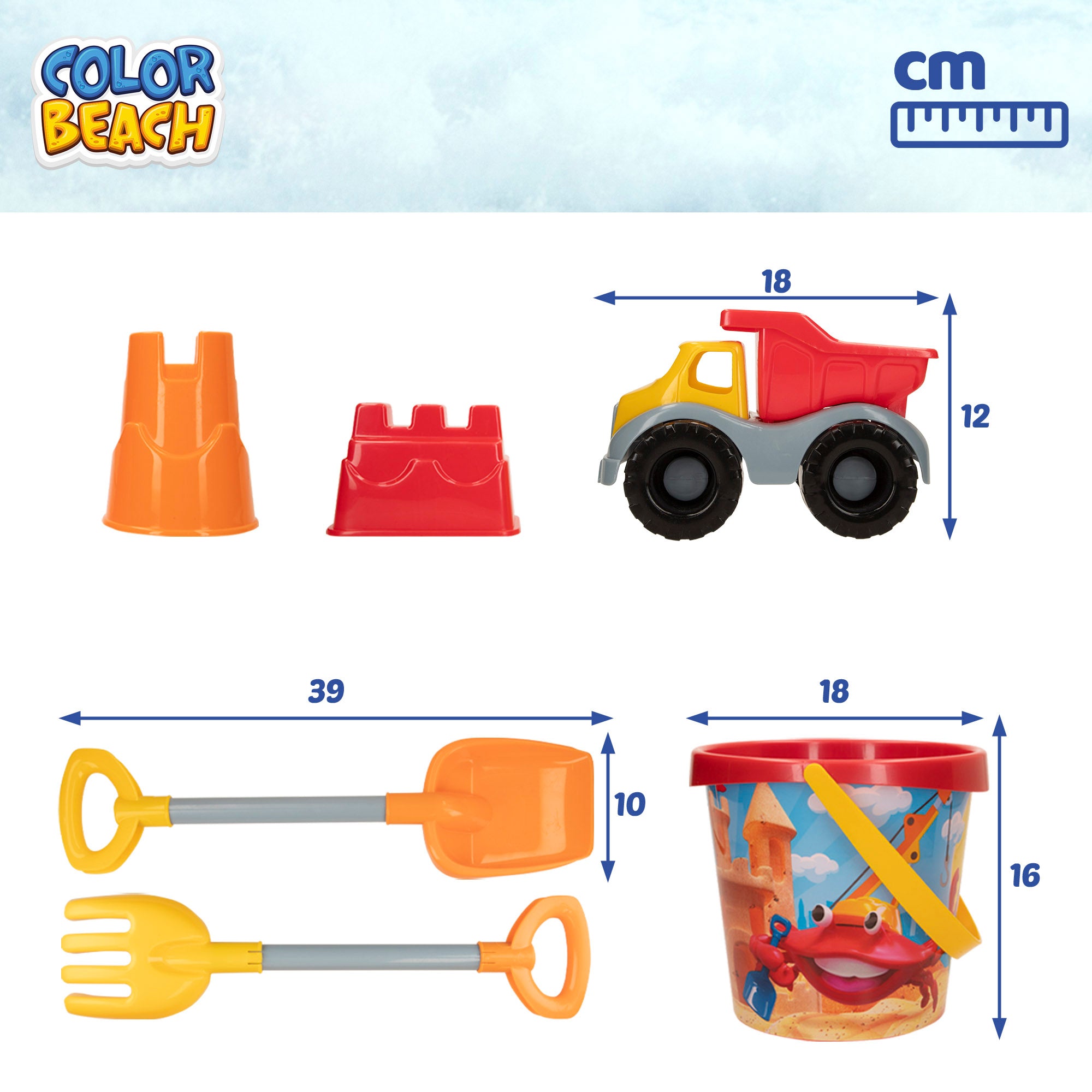Conjunto de brinquedos de praia com camião e acessórios Color Beach