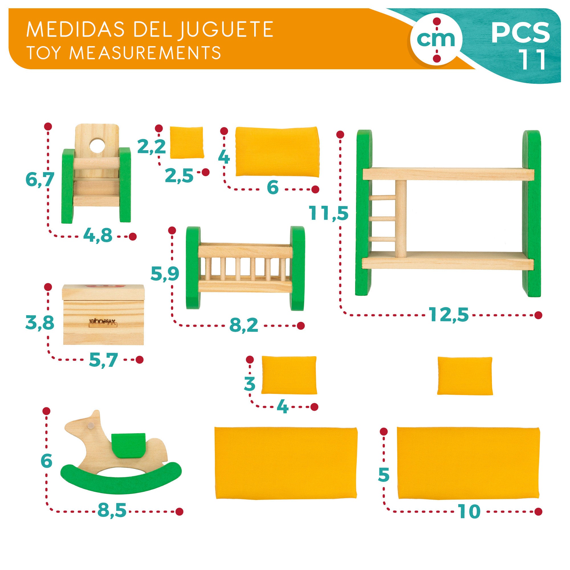 Conjunto de Mobiliário de Madeira para Casa de Bonecas WOOMAX
