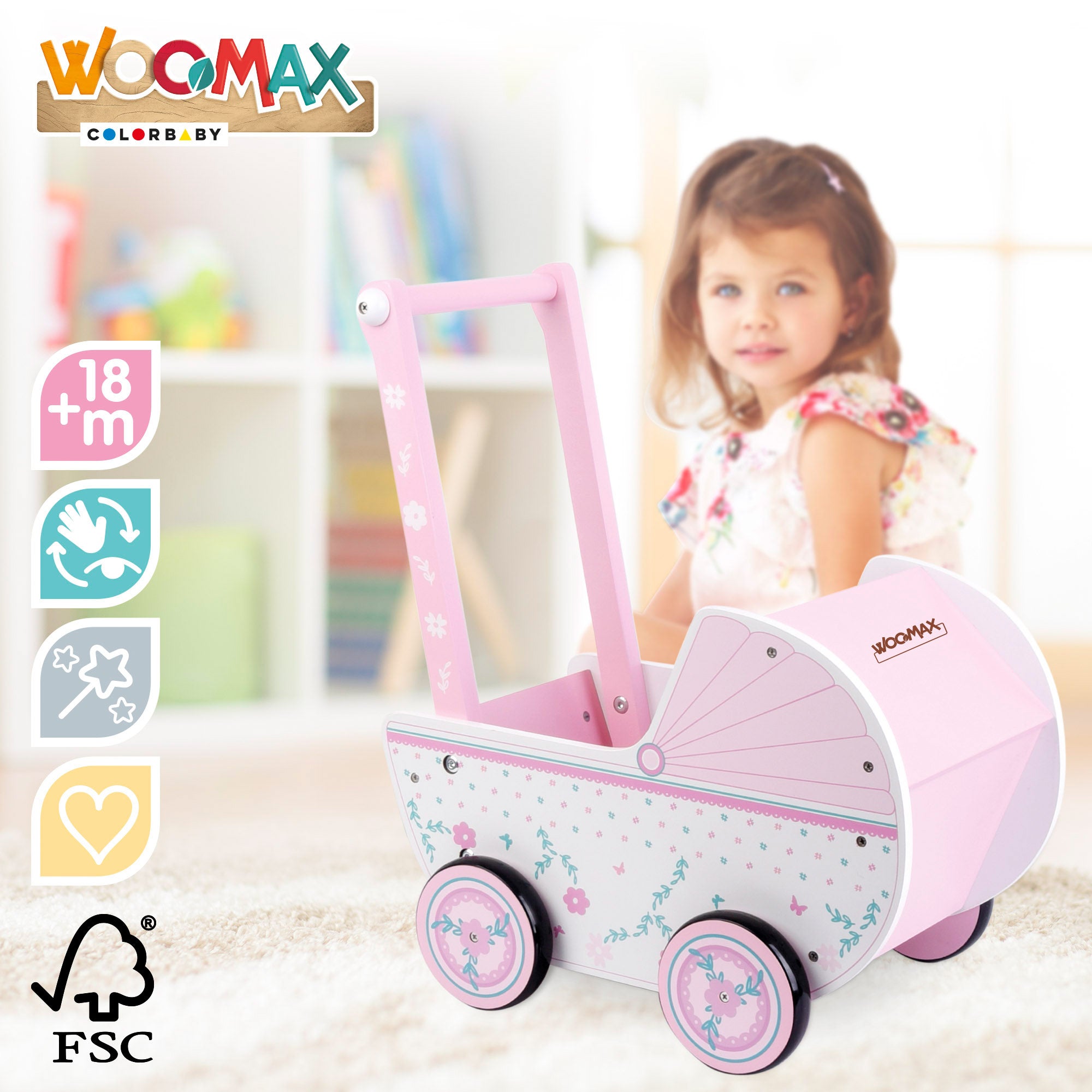 Carrinho de bonecas em madeira WOOMAX