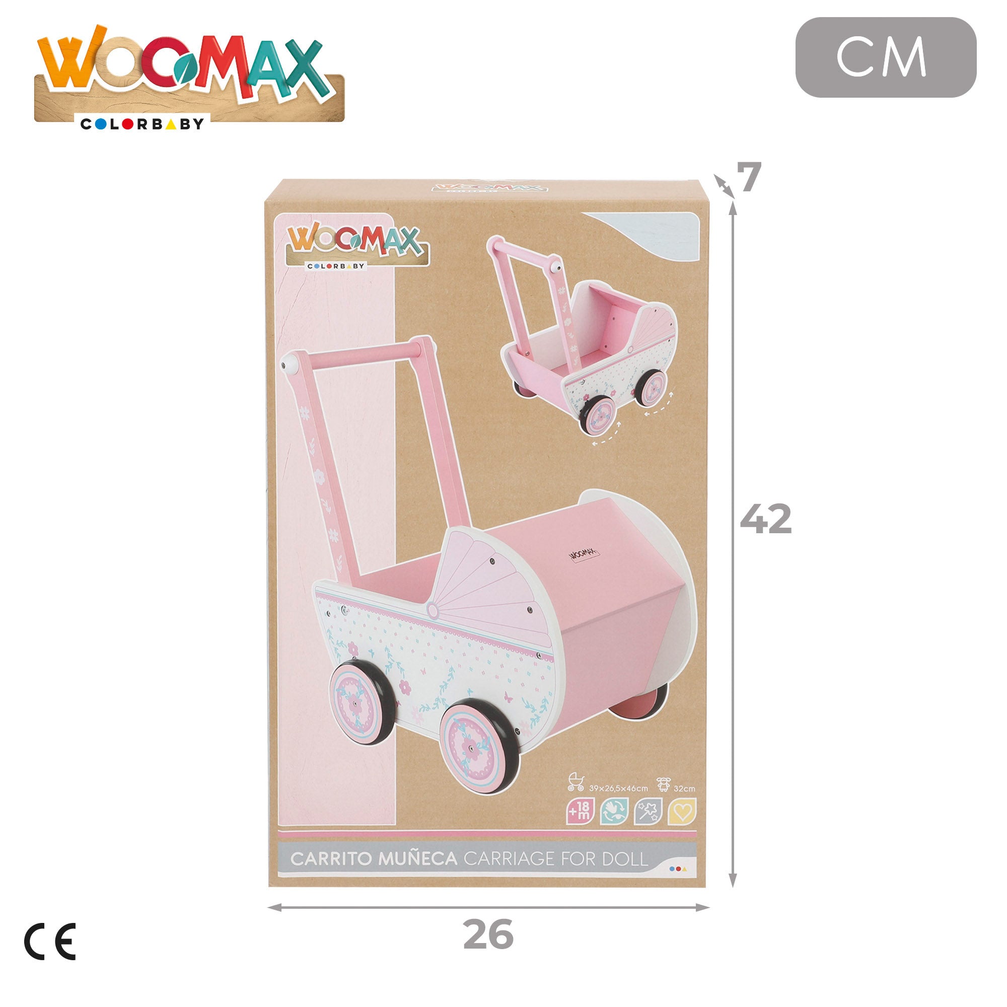 Carrinho de bonecas em madeira WOOMAX