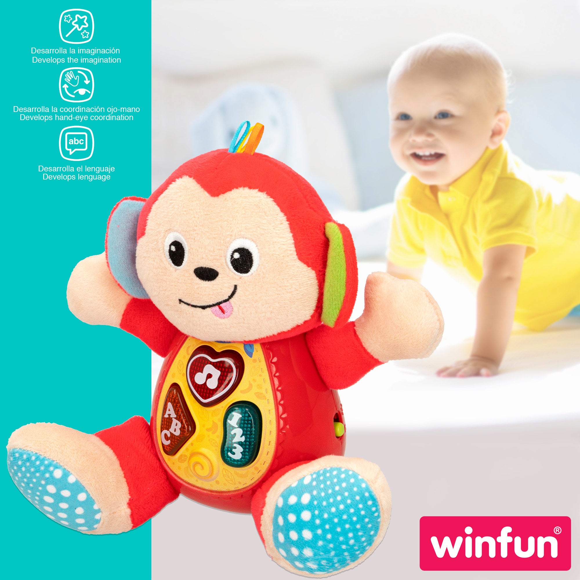 Brinquedo de peluche interativo Winfun com luz e som.