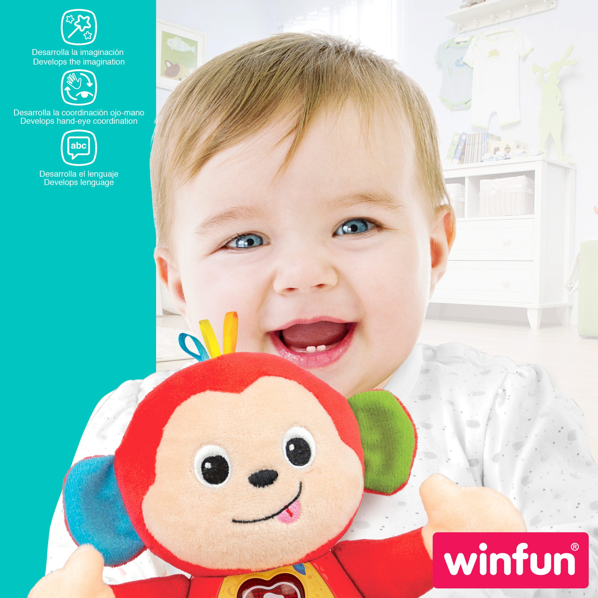 Brinquedo de peluche interativo Winfun com luz e som.