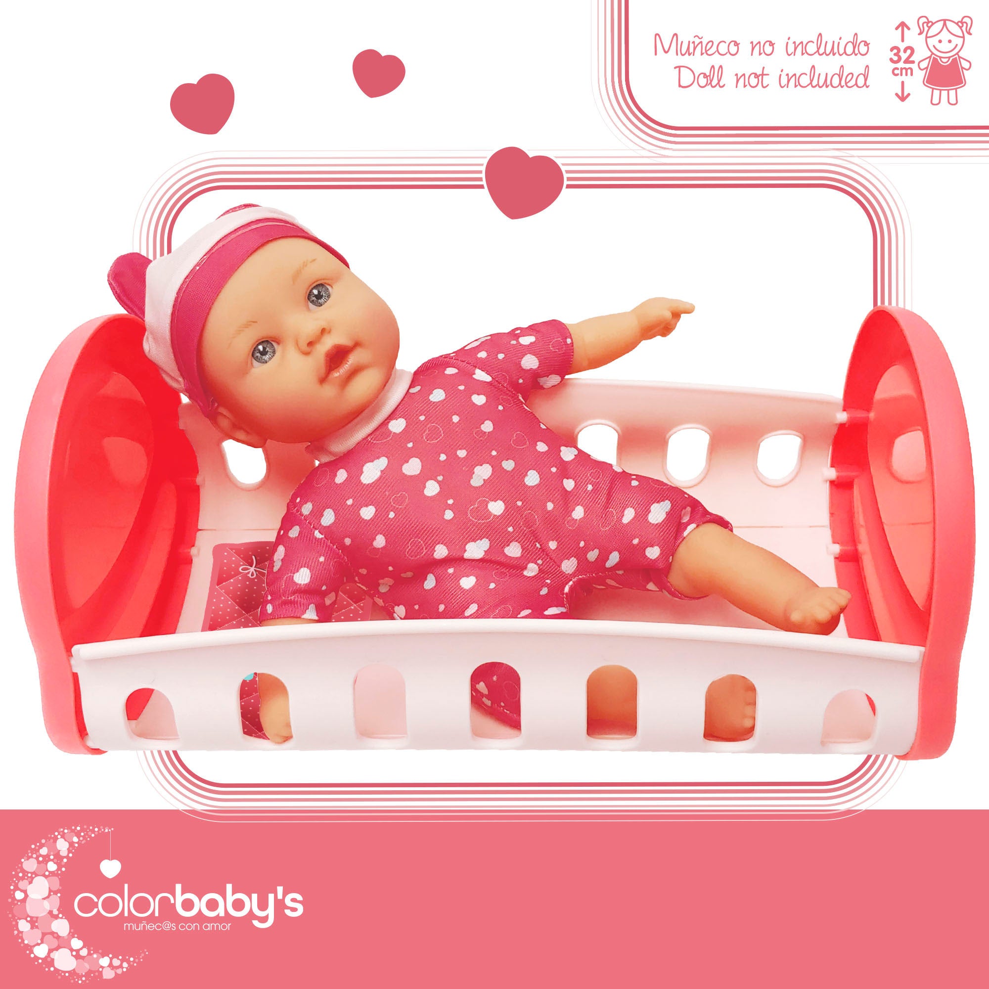 Berço para boneca e porta-bebé com acessórios Colorbaby's