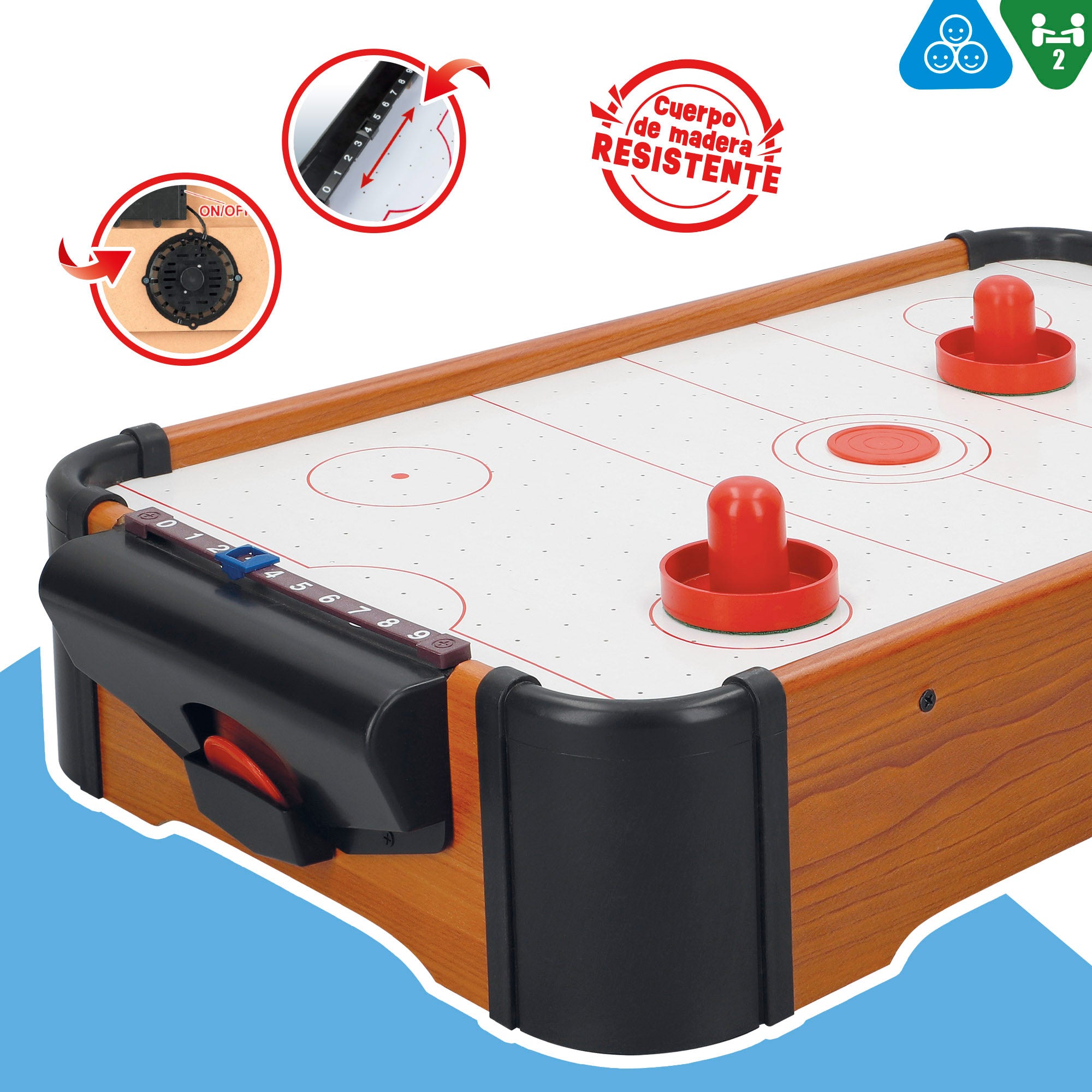 Jogo de Air Hockey de Mesa, Madeira, 56x31x10 cm, CB Games