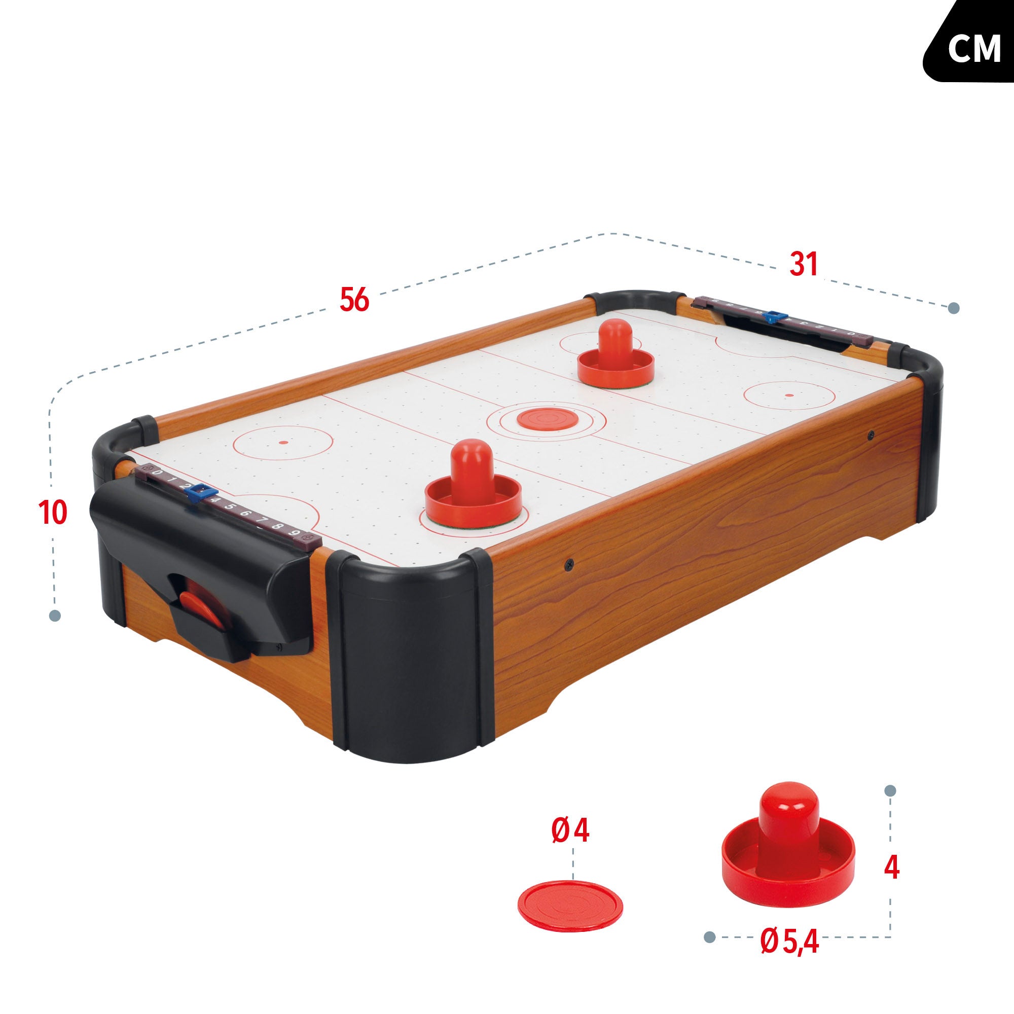 Jogo de Air Hockey de Mesa, Madeira, 56x31x10 cm, CB Games