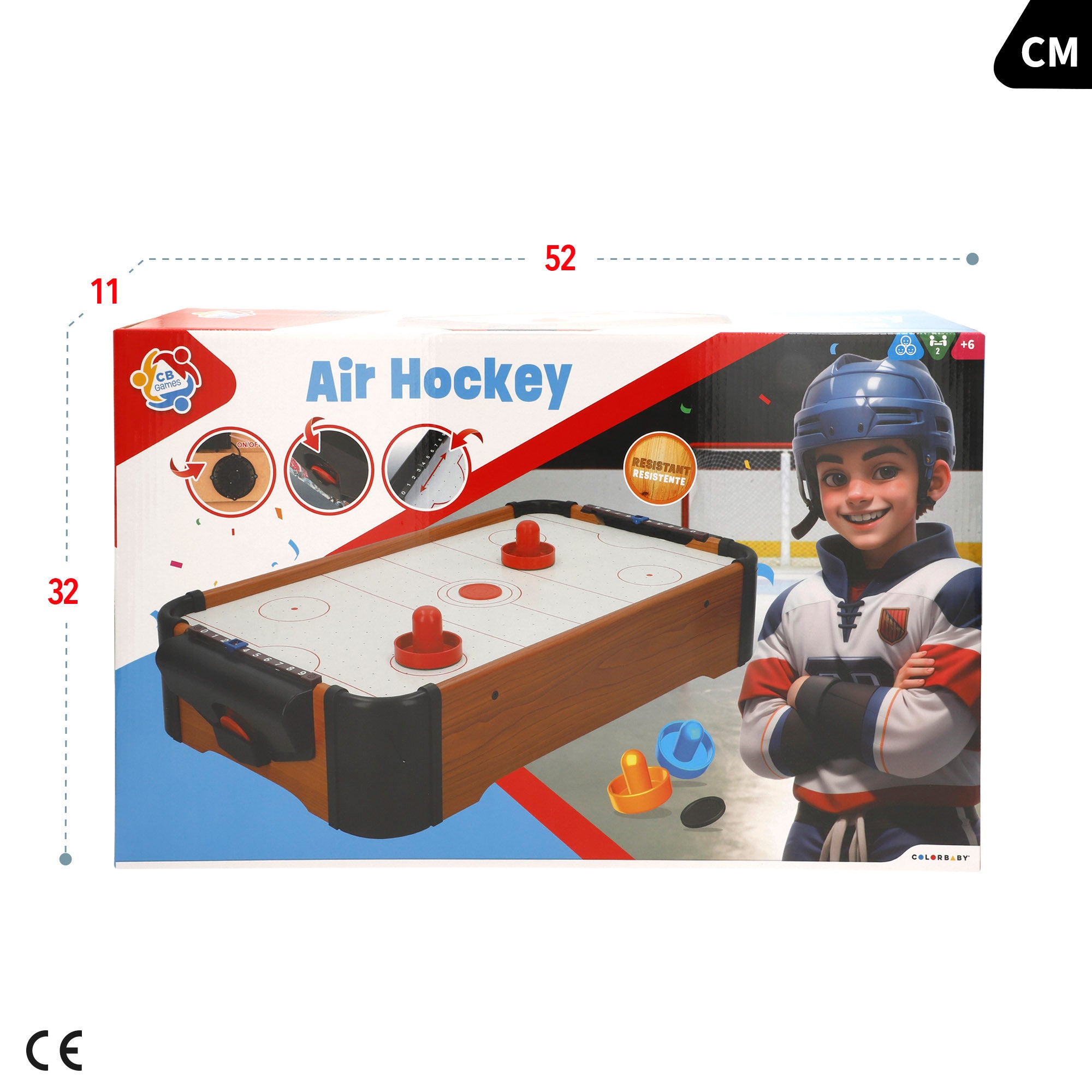 Jogo de Air Hockey de Mesa, Madeira, 56x31x10 cm, CB Games
