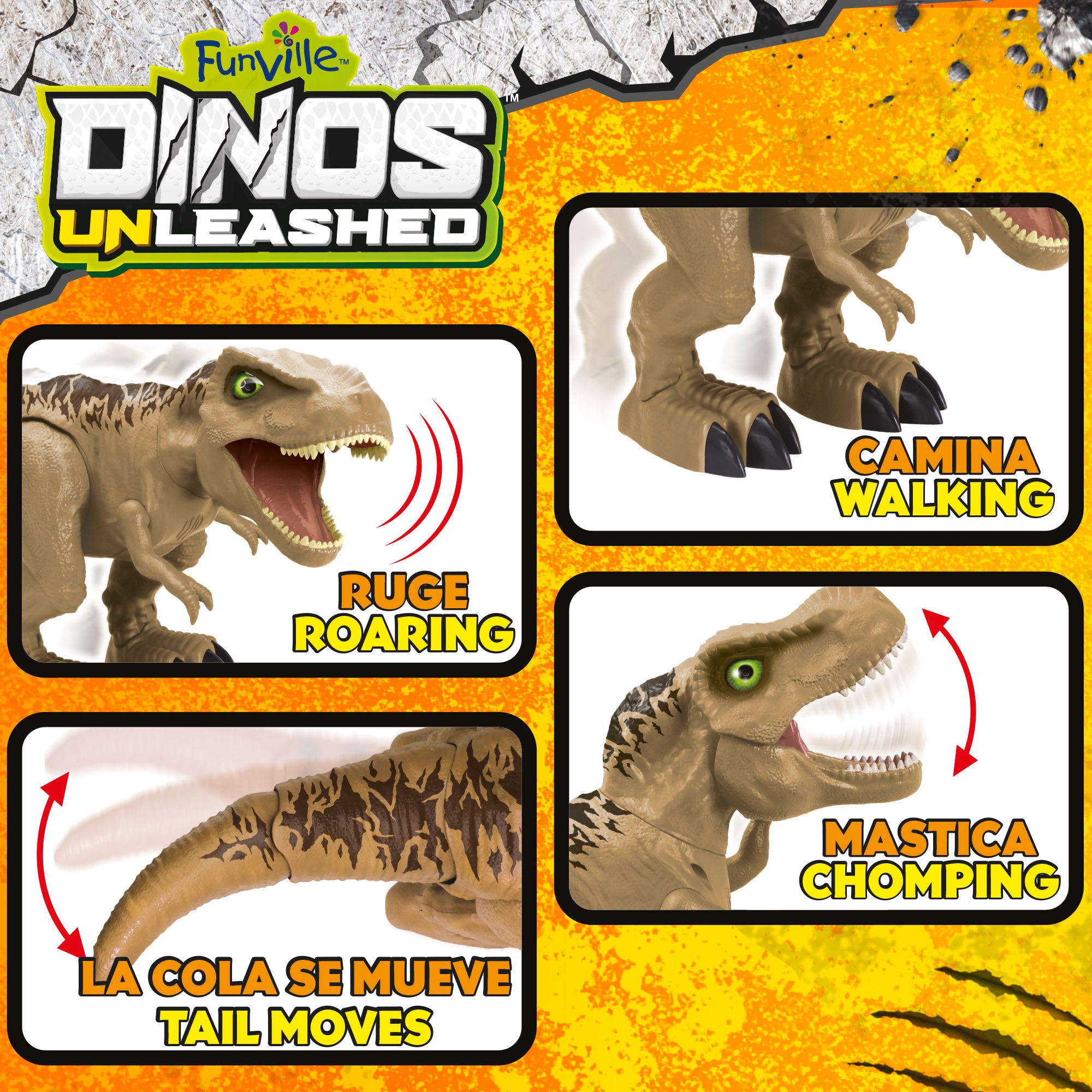 Dinossauro T-Rex interativo com movimentos e sons realistas - Dinos Unleashed