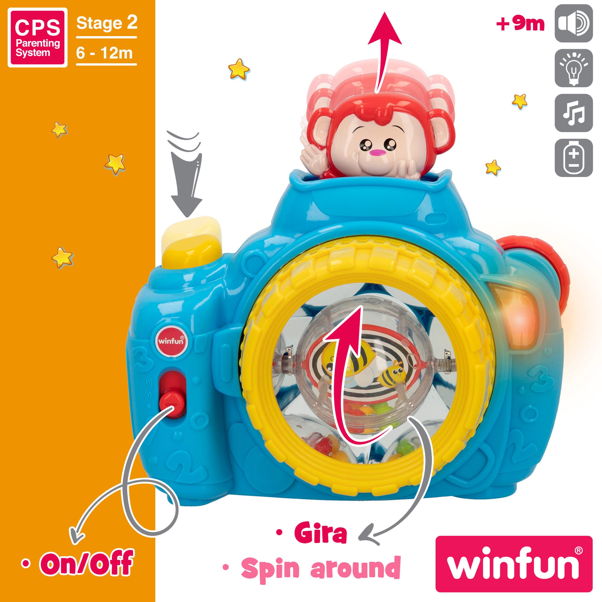 Câmara de brinquedo Winfun com luz e som.