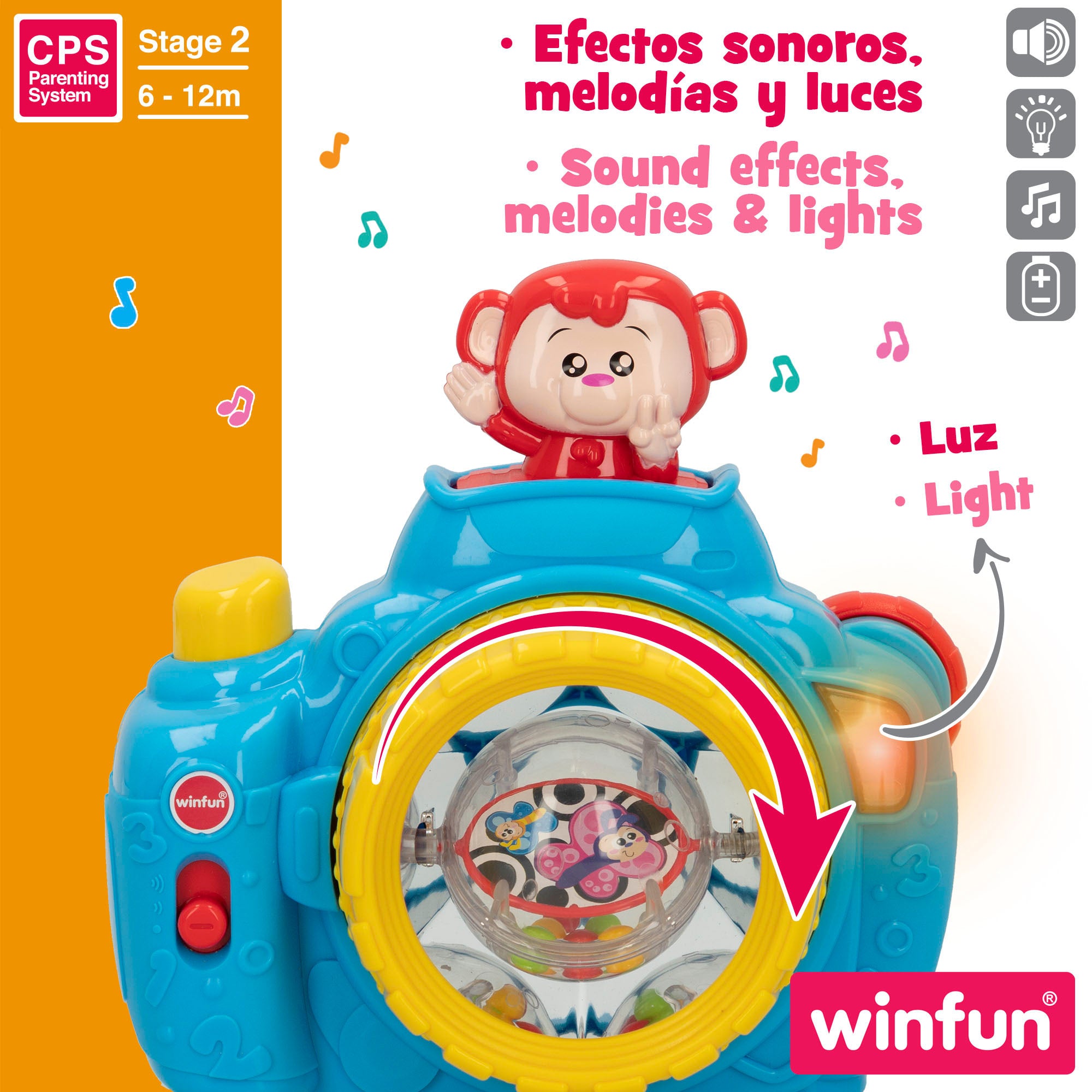 Câmara de brinquedo Winfun com luz e som.