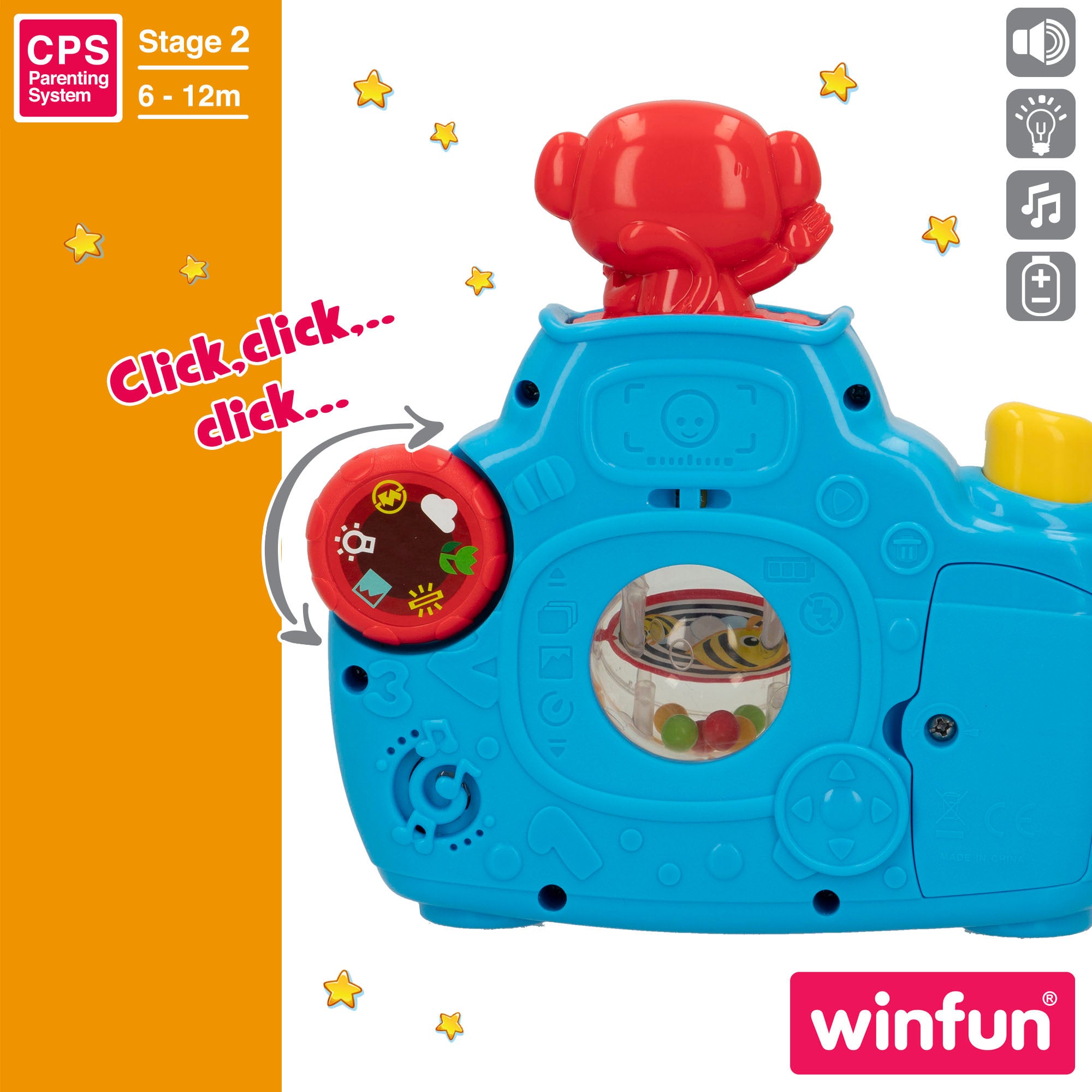 Câmara de brinquedo Winfun com luz e som.