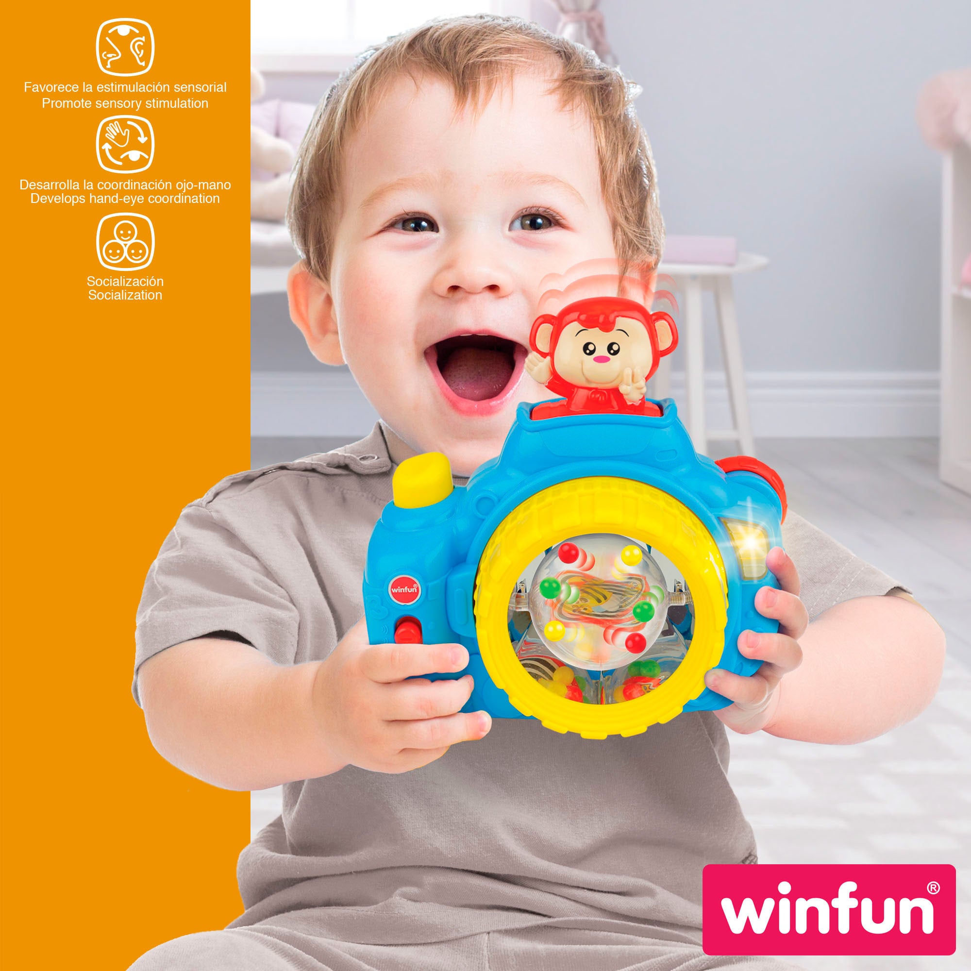 Câmara de brinquedo Winfun com luz e som.