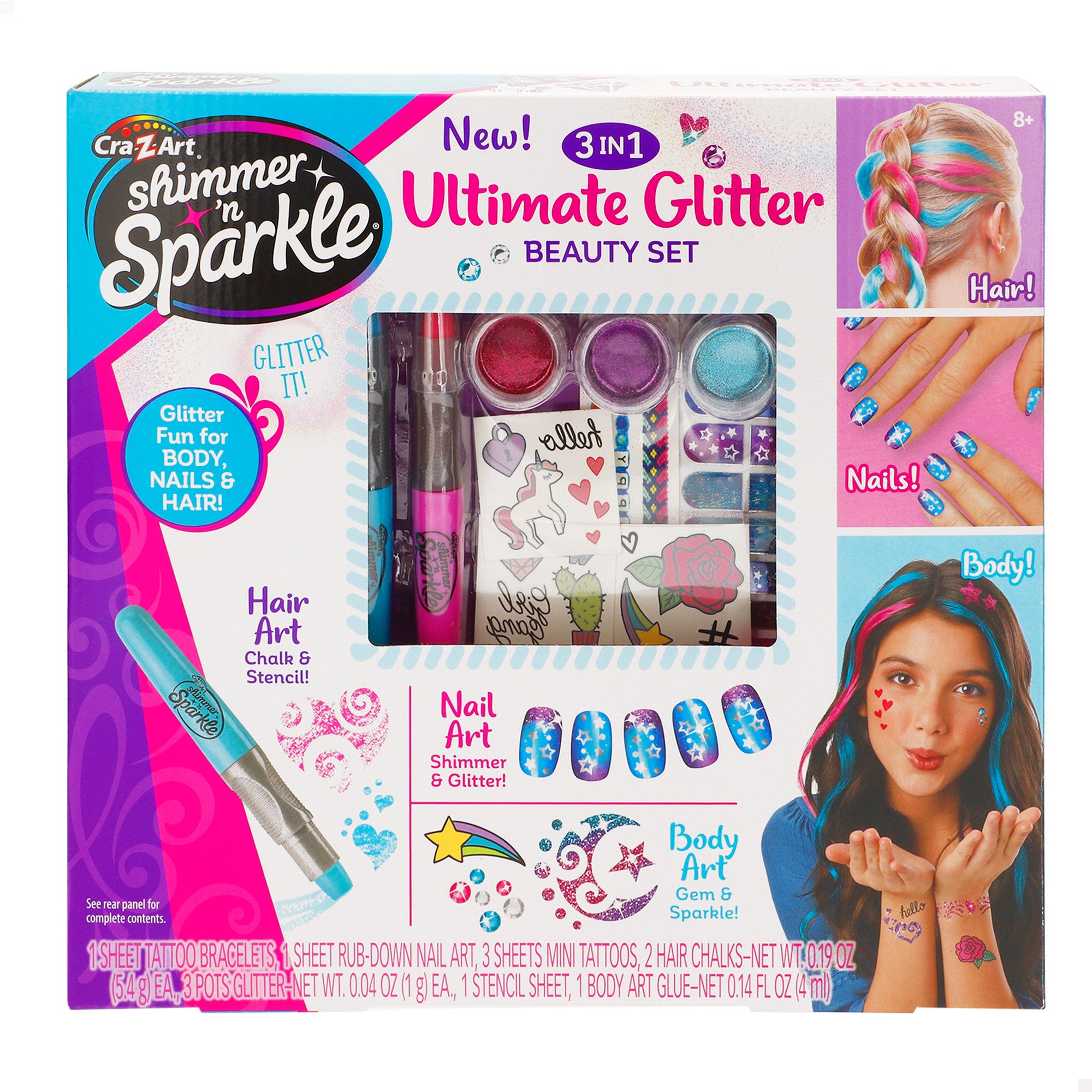 Conjunto de glitter Shimmer 'n Sparkle para unhas, corpo e cabelo.