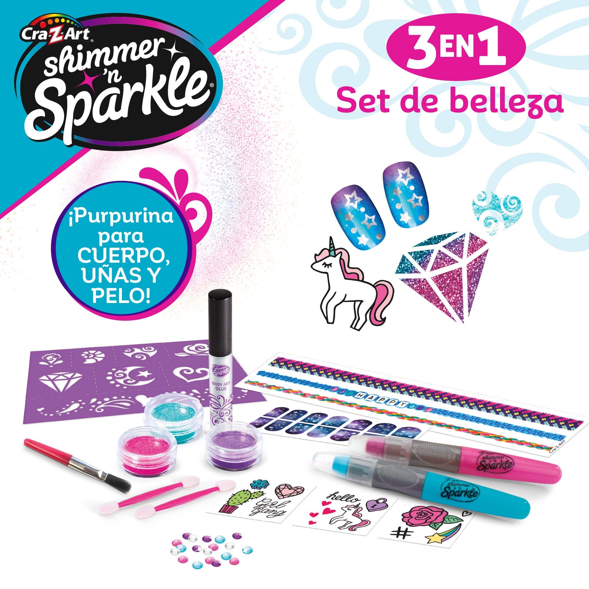 Conjunto de glitter Shimmer 'n Sparkle para unhas, corpo e cabelo.