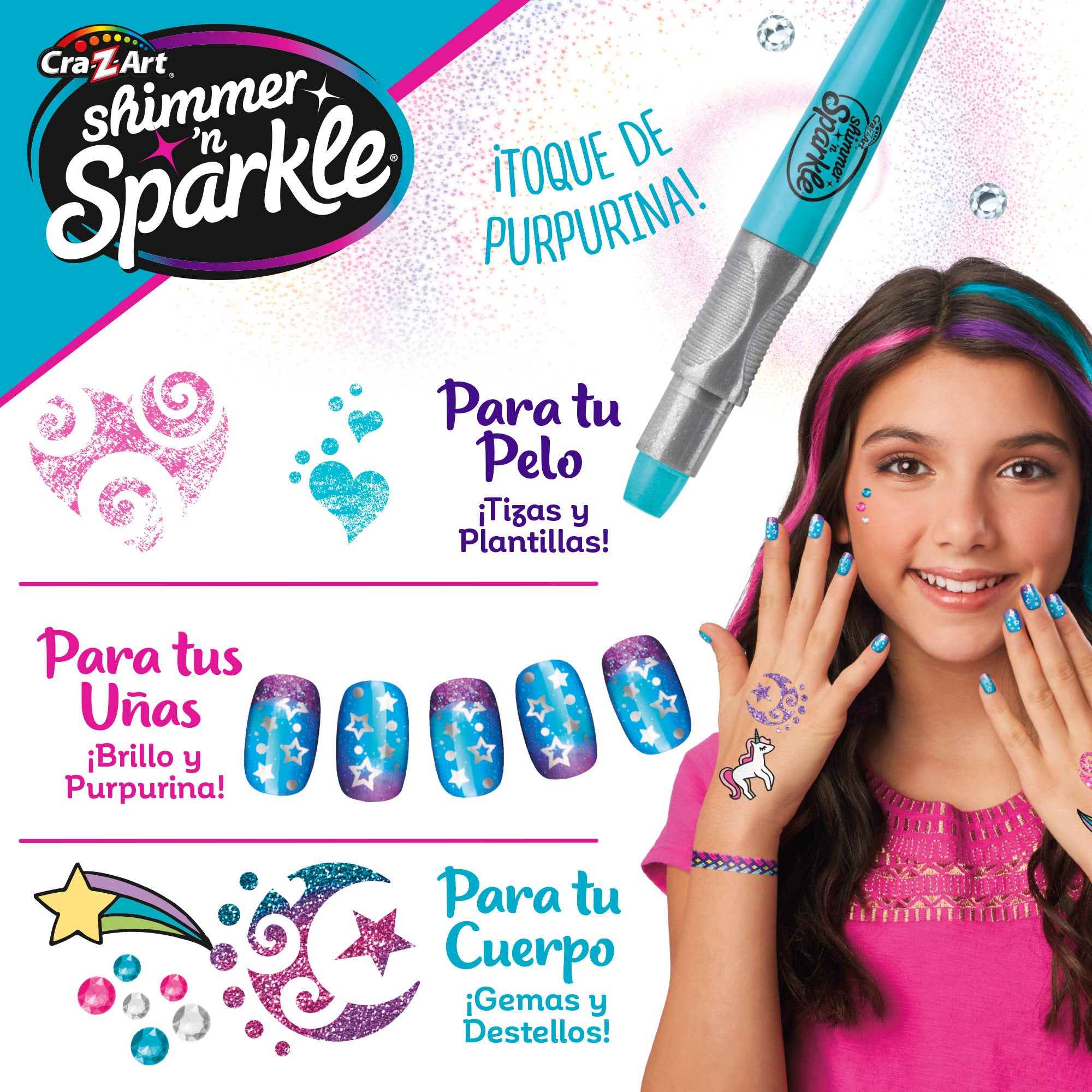 Conjunto de glitter Shimmer 'n Sparkle para unhas, corpo e cabelo.