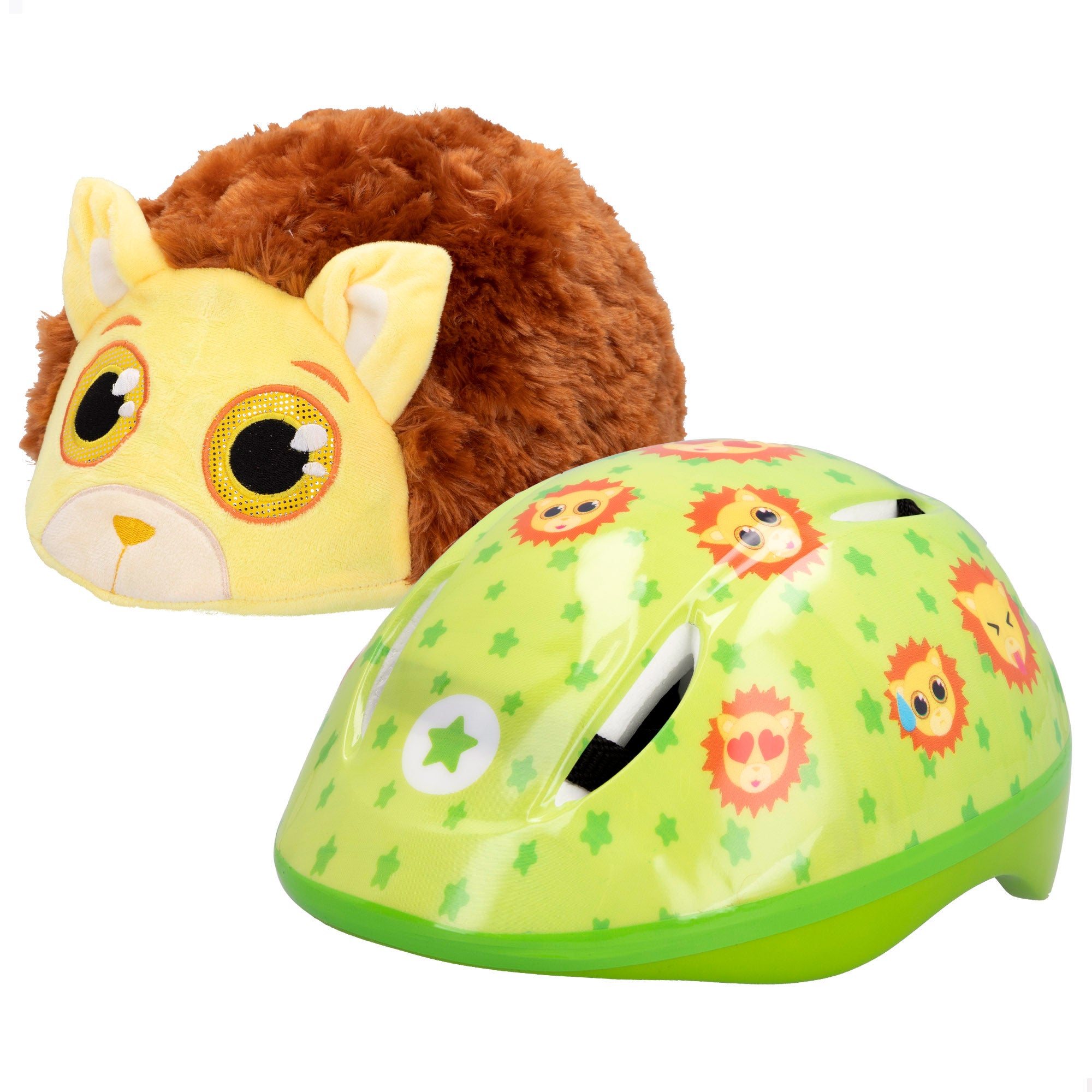 Capacete infantil K3YRIDERS com capa de leão de peluche