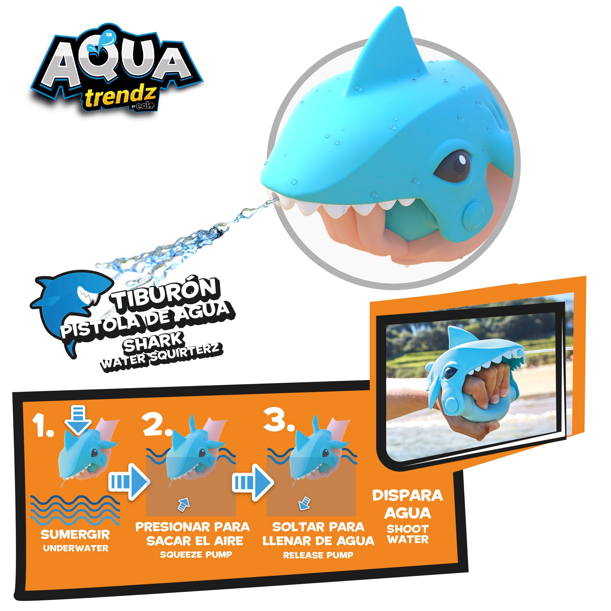 Óculos de mergulho em forma de tubarão da Aqua Trendz e lançador de água