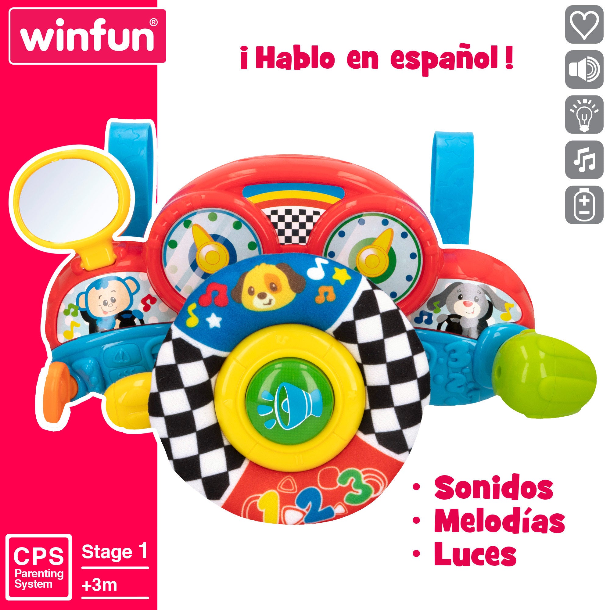 Volante de carrinho de bebé 2 em 1 Winfun com luz e som