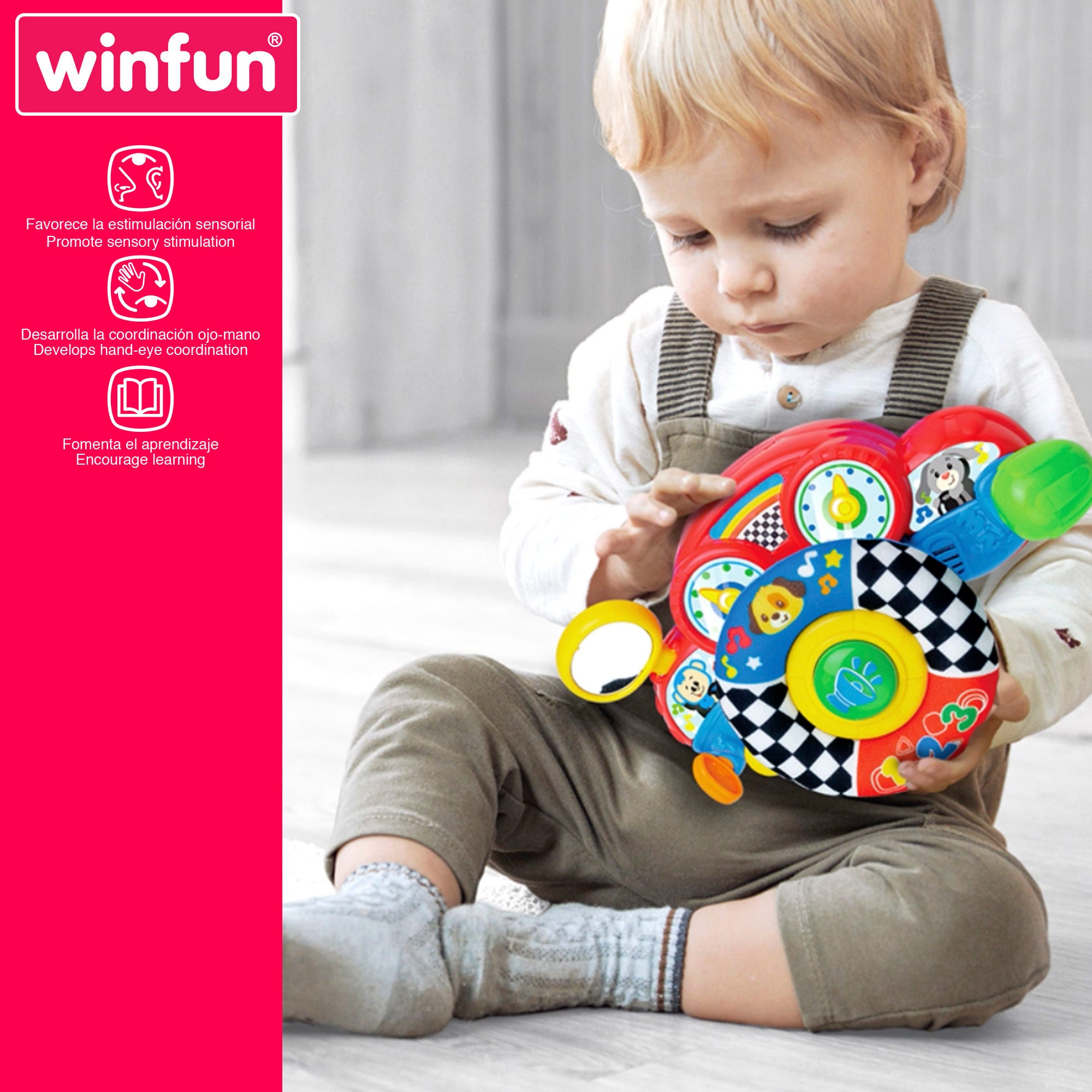 Volante de carrinho de bebé 2 em 1 Winfun com luz e som