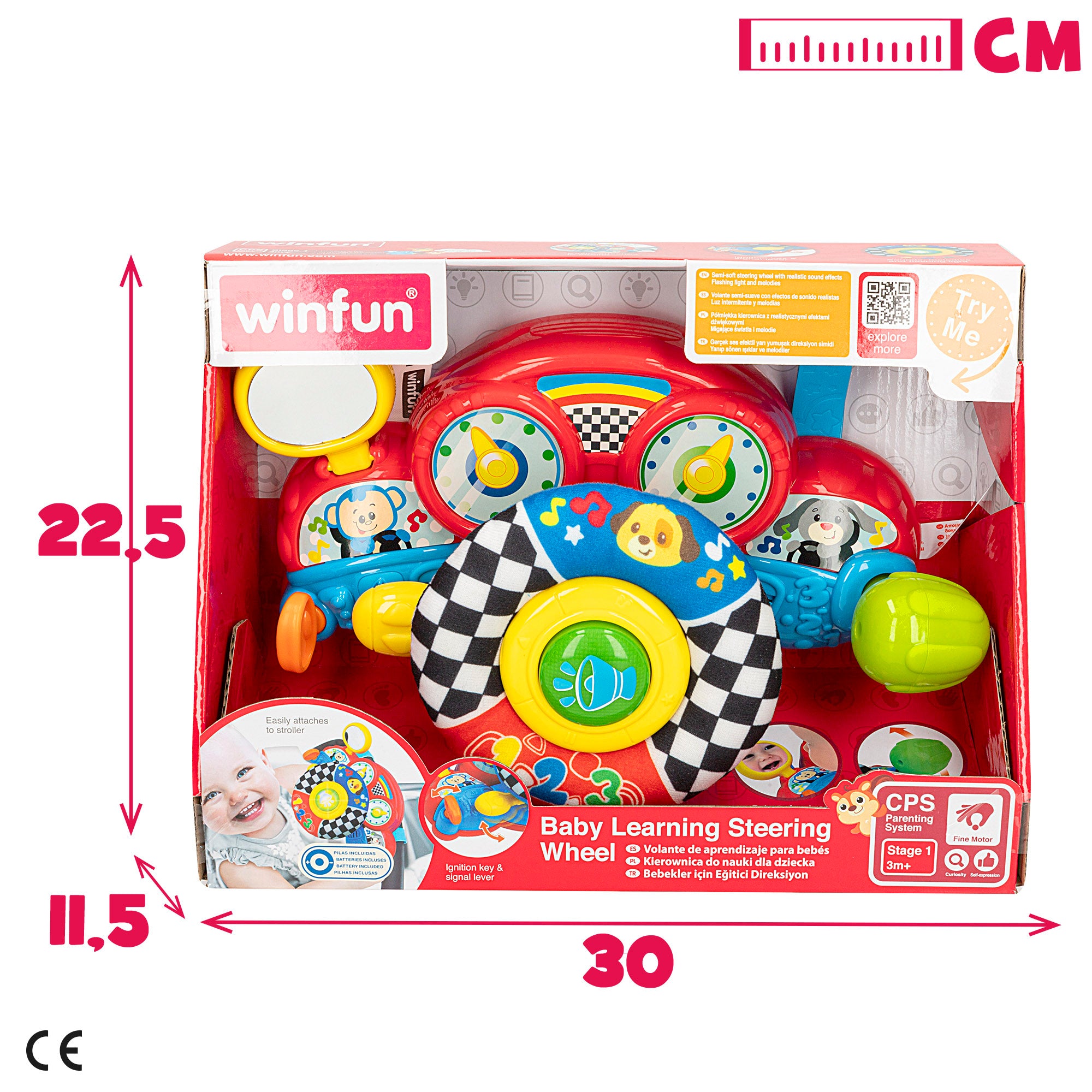 Volante de carrinho de bebé 2 em 1 Winfun com luz e som