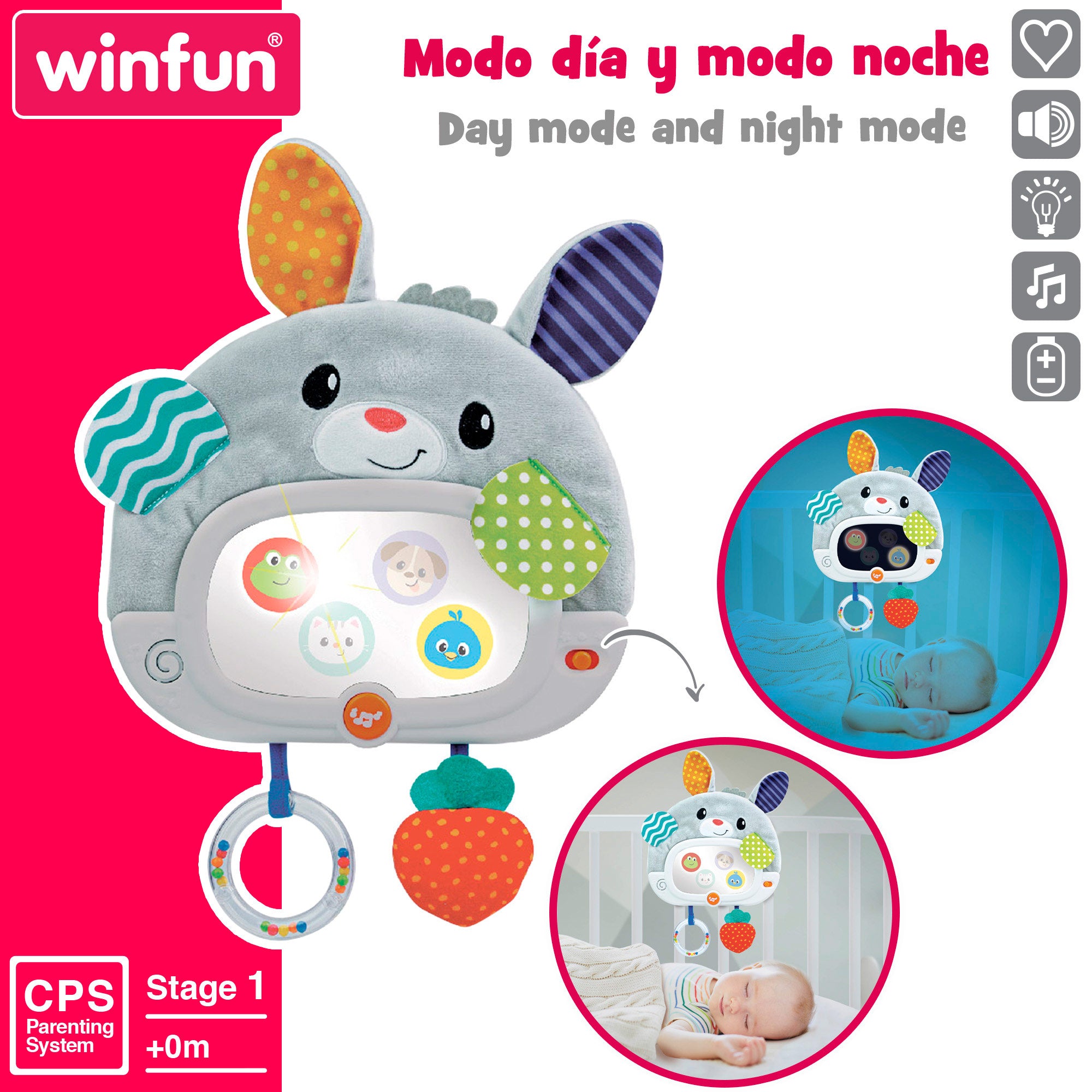Espelho interativo para berço Winfun com luz e som.