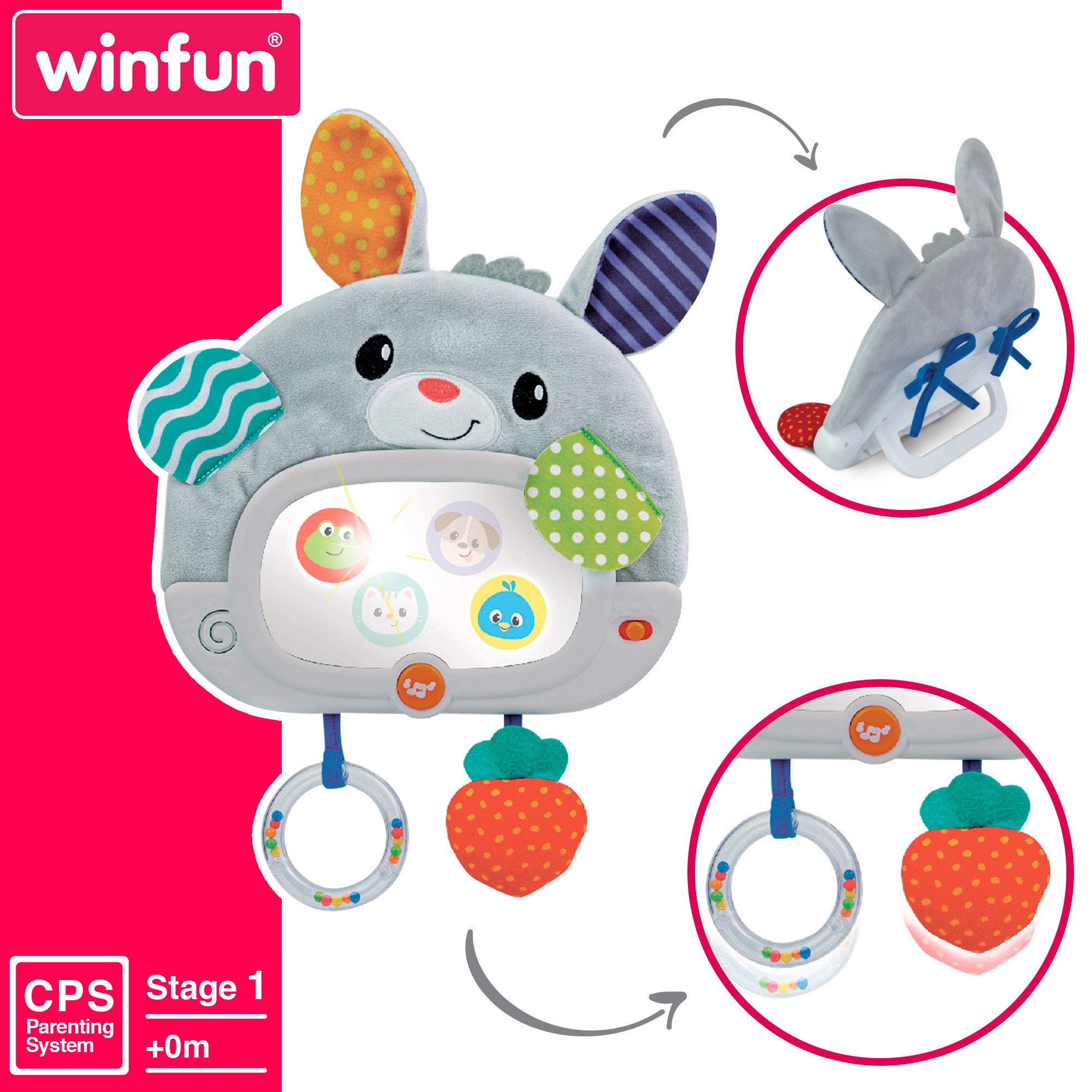 Espelho interativo para berço Winfun com luz e som.