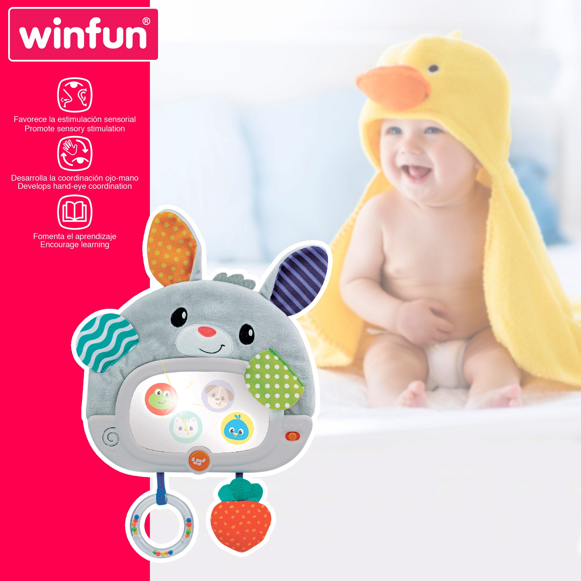 Espelho interativo para berço Winfun com luz e som.