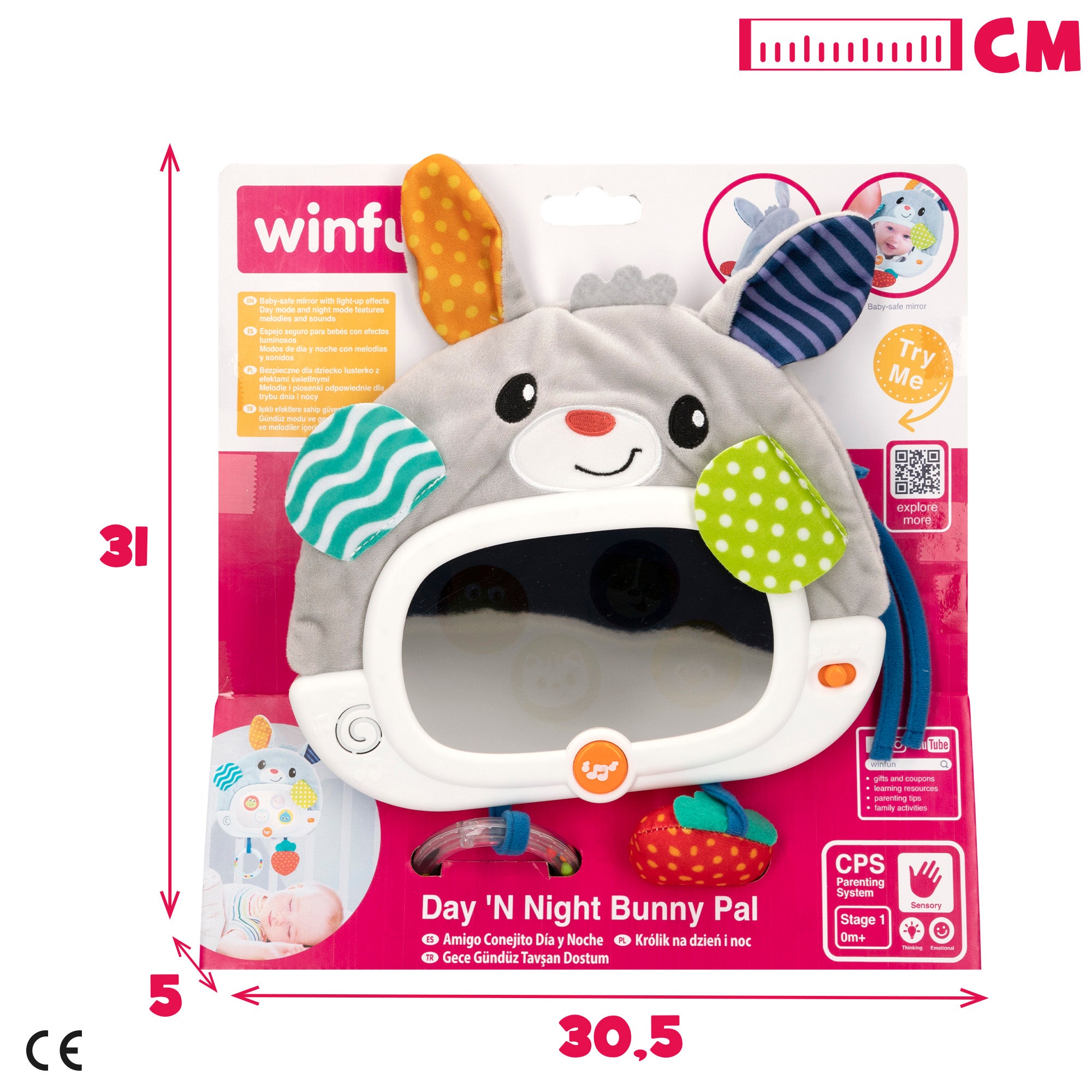 Espelho interativo para berço Winfun com luz e som.