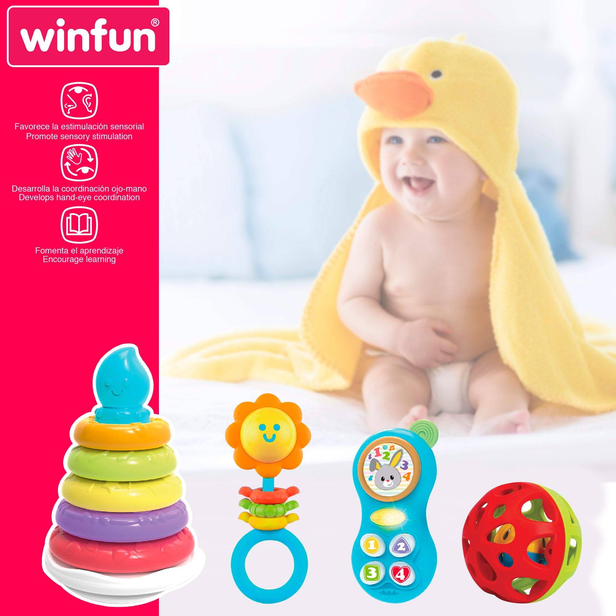 Conjunto Winfun com 4 brinquedos para bebé